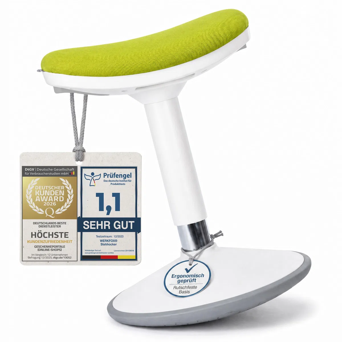 Ergonomischer Stehhocker höhenverstellbar in 3 Größen - Wackelhocker mit Schwingeffekt - Rutschfester Stehstuhl & Büro-Hocker für Schreibtisch & Homeoffice (Grün, S)