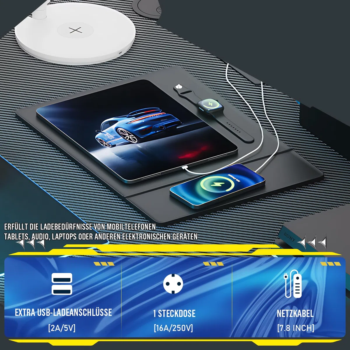COMHOMA Gaming Tisch mit Steckdose 120 x 80cm Schreibtisch, Eckschreibtisch mit USB-Ladeanschluss und Regal, Computertisch L Form, PC Tisch für Büro, Heimbüro