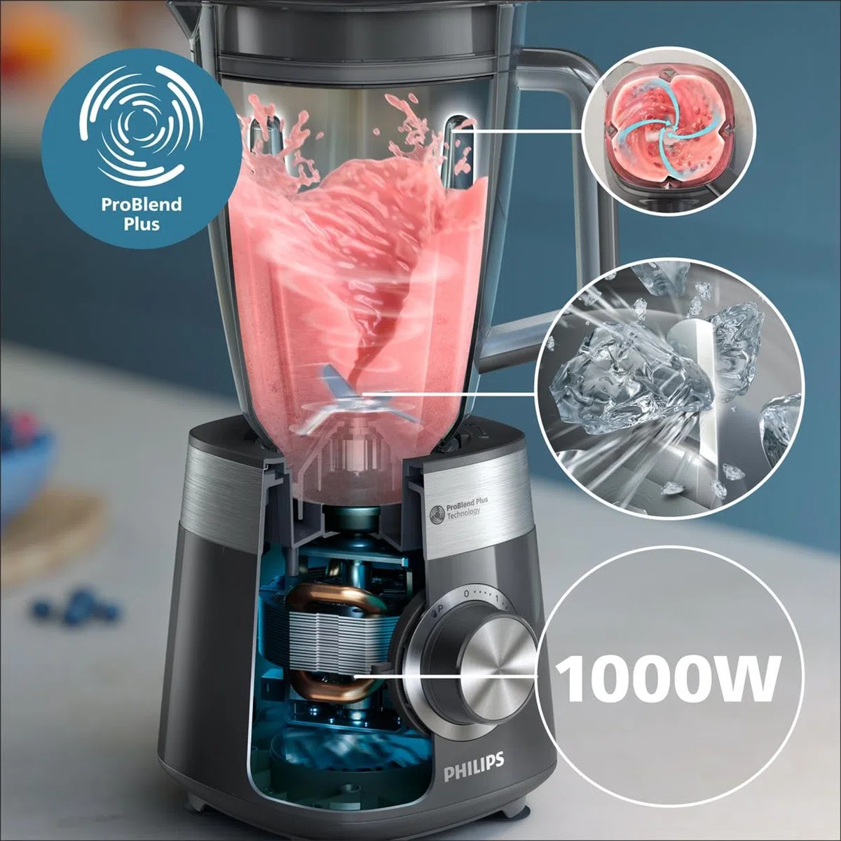 Philips 5000-Serie Standmixer - 1000 W. 2L maximales Fassungsvermögen. ProBlend Plus-Technologie. Spülmaschinengeeignete Teile. Schwarz (HR3020/20)