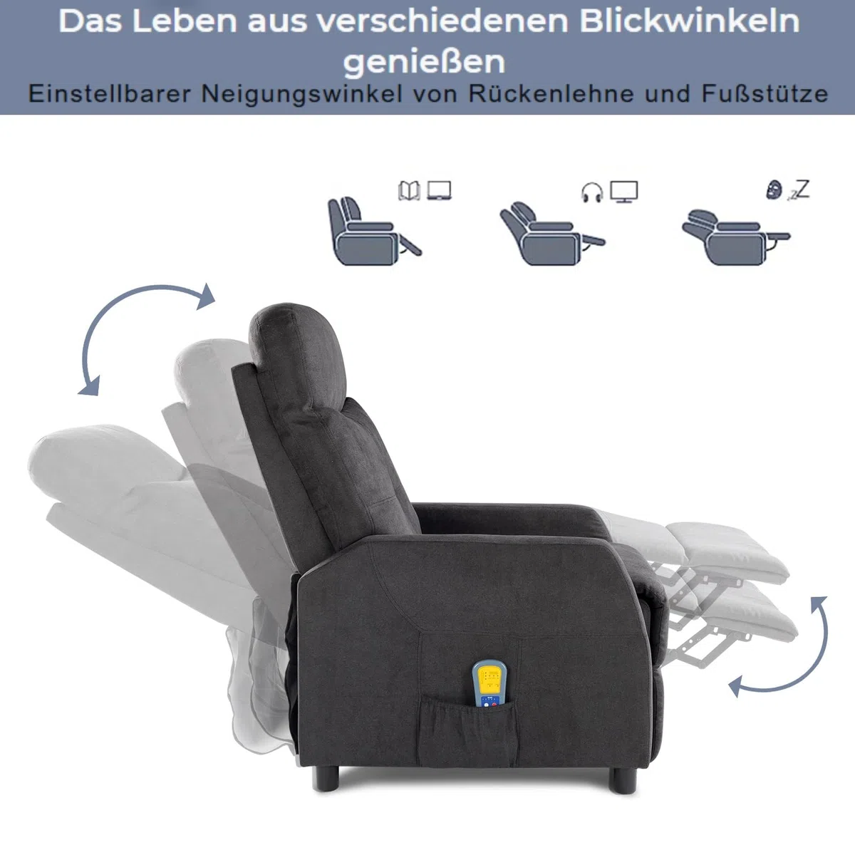 LEADZM Relaxsessel Fernsehsessel mit Manuell Liegefunktion, Verstellbarer Rückenlehne und Massage Wärmefunktion