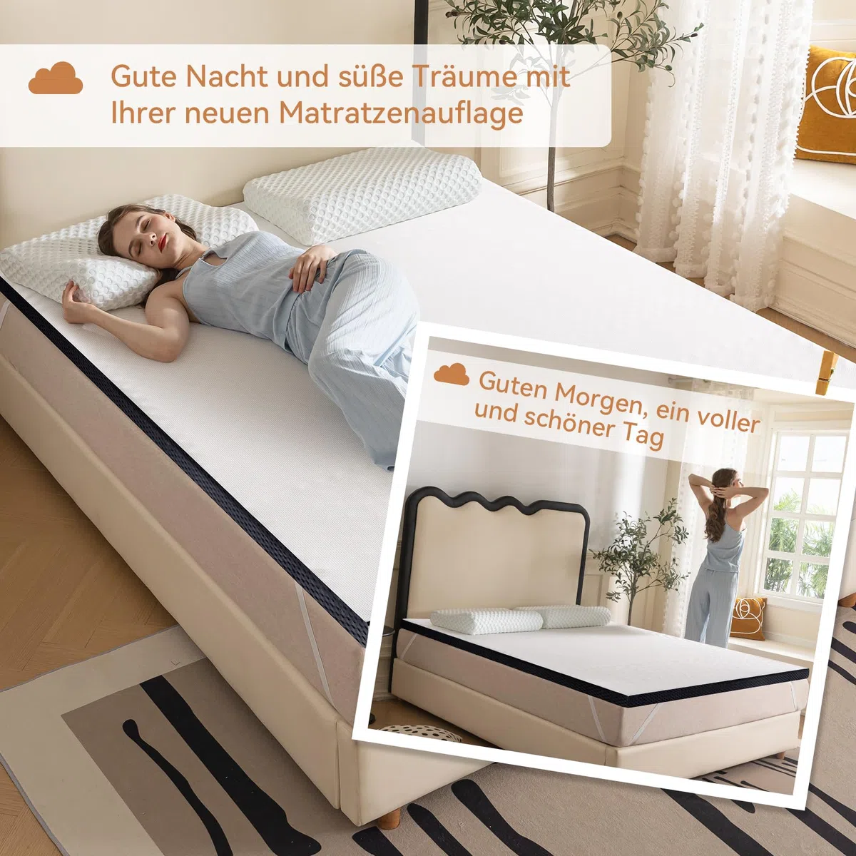 Amazon Basics Memoryschaum Matratzenauflage mit Bändern, 120 x 200 cm, 4 cm Höhe, weiß