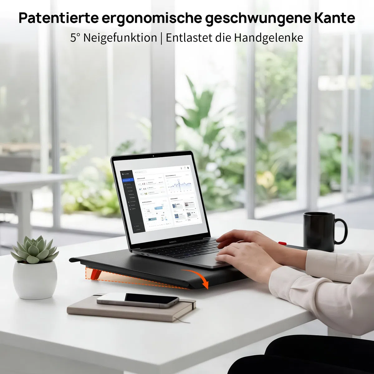 Höhenverstellbarer Schreibtisch-Konverter, Ultraflacher Sitz-Steh-Arbeitsplatz, Leicht Verstellbarer Laptop-Riser, Verschleißfeste Metalltischplatte– Schwarz