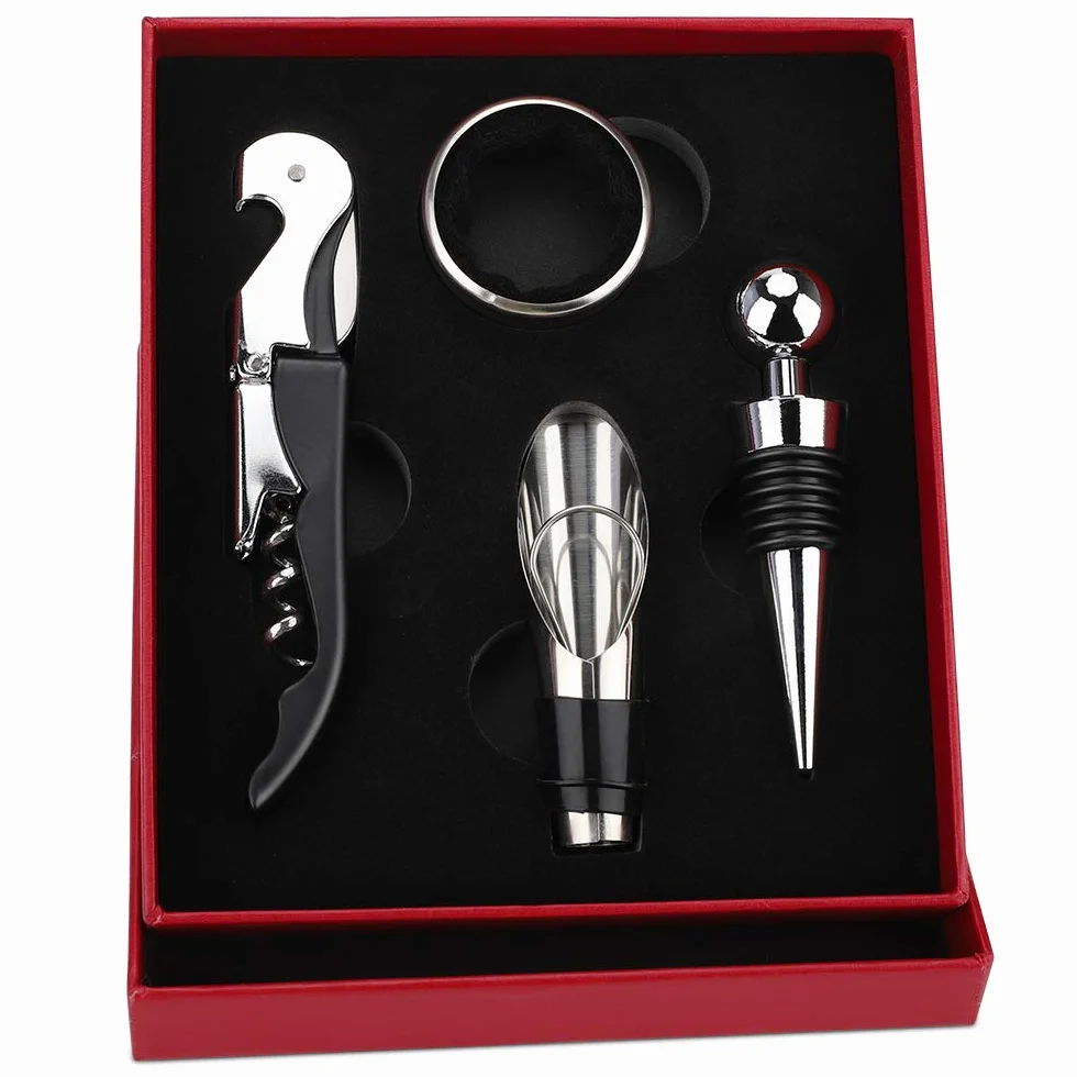 Weinöffner Kellnermesser Weinflaschenöffner Wine Opener, Rostfreier Stahl Korkenzieher Flaschenöffner, Professionelle Geschenkbox 4 in 1