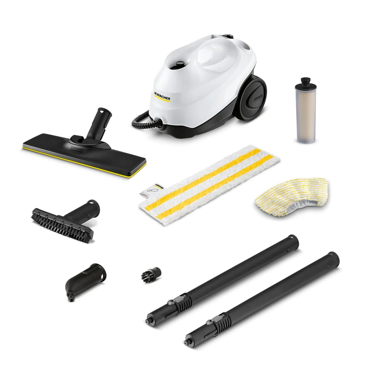 Kärcher Dampfreiniger SC 3 EasyFix Dampfdruck: max. 3,5 bar Aufheizzeit: 30 s, Leistung: 1.900 W, Flächenleistung: 75 m² Tank: 1 l, mit Entkalkungskartusche, Bodenreinigungsset und Düsen Weiss, Boden