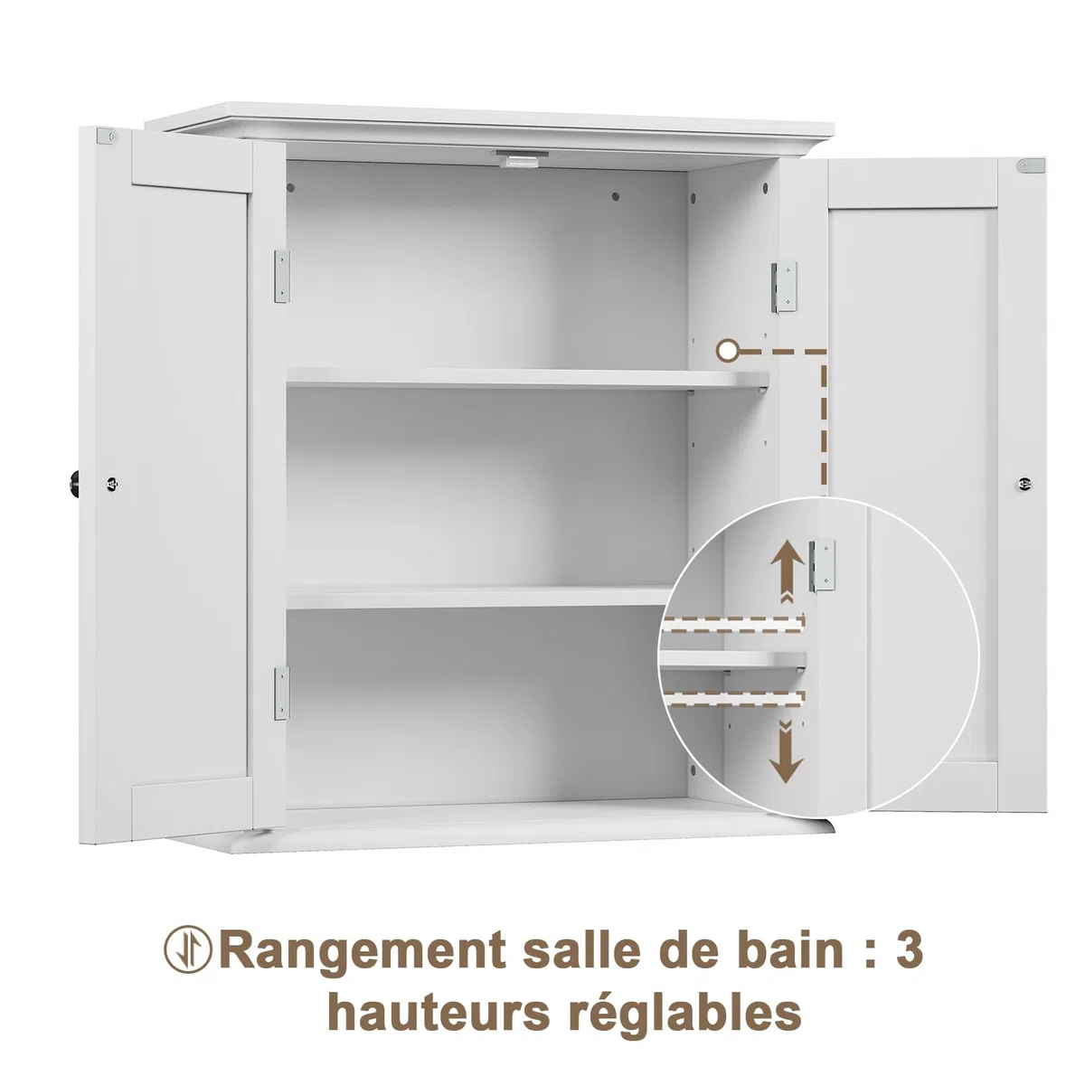 Badezimmer Schrank, Bad Schrank mit 2 verstellbaren Fachböden und Doppeltüren, modern Elegante Optik,Aufbewahrung über der Toilette für Familien, Weiß