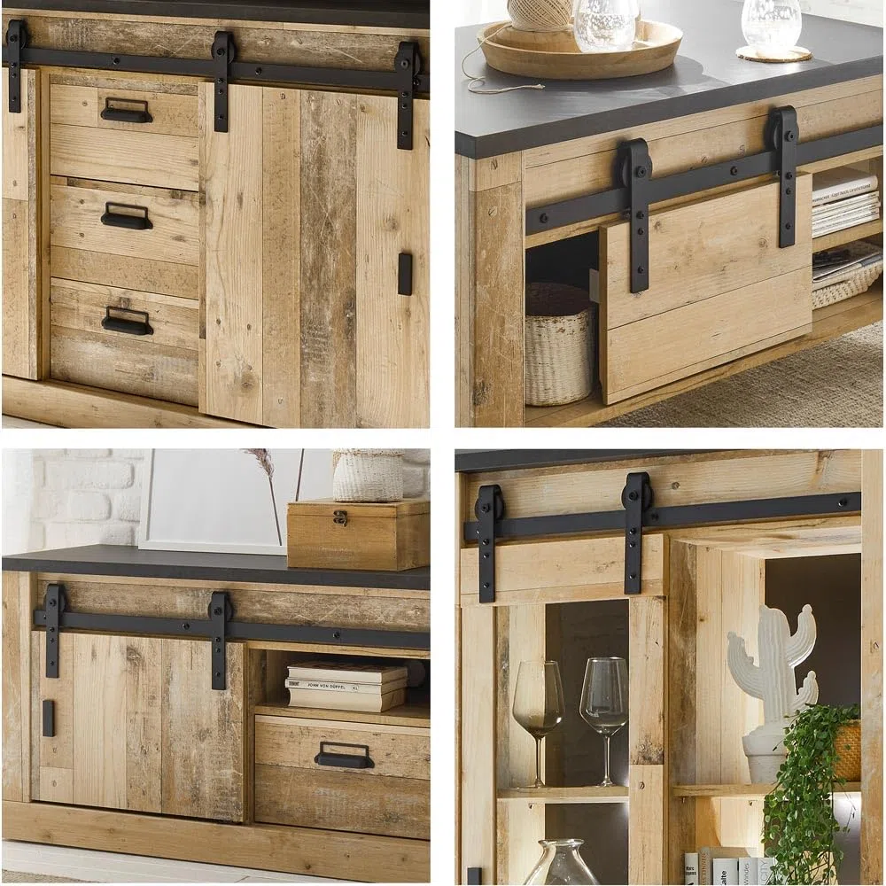 Lomadox Wohnzimmer Komplett Set Old Style hell anthrazit B/H/T: ca. 570/201/43 cm
