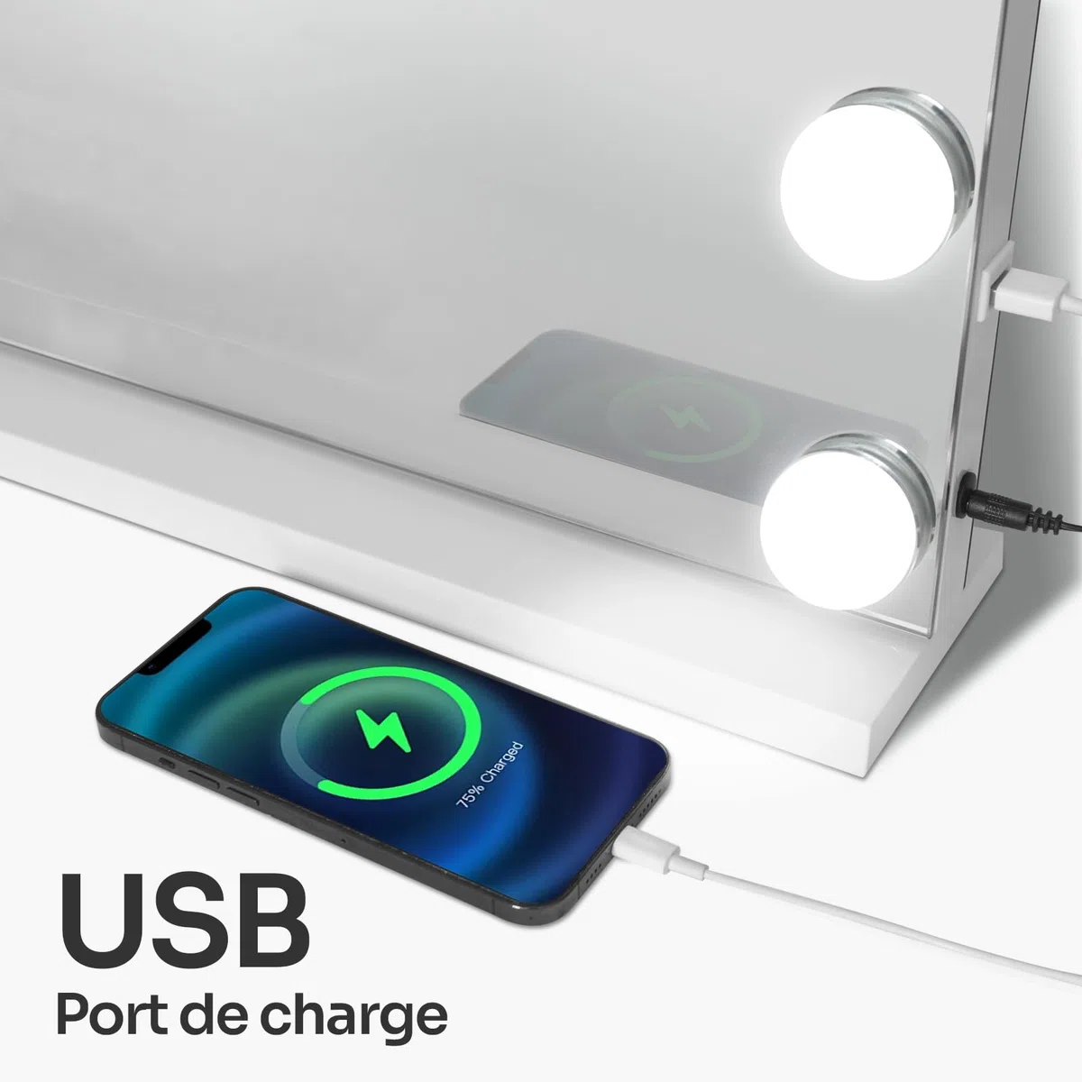Schminkspiegel mit Beleuchtung 80x60cm Hollywood Spiegel mit Beleuchtung Kosmetikspiegel 18 LED Licht 3 Lichtfarben mit USB 10X Vergrößerung Touch Control Tischplatte (18LED-Weiß)
