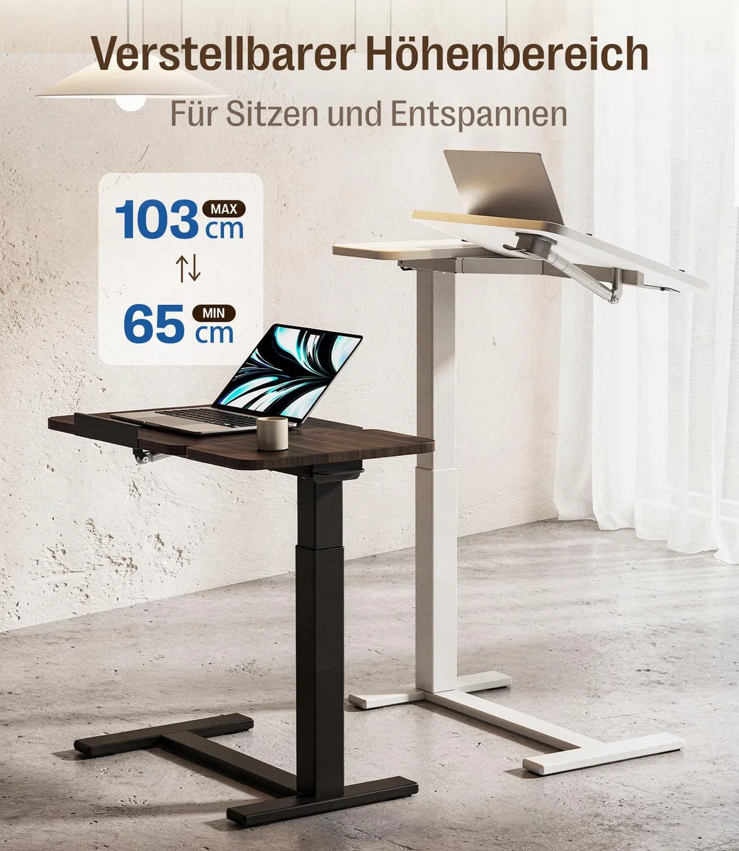 MAIDeSITe Beistelltisch C-Form mit Rollen,höhenverstellbarer Laptoptisch für Sofa&Bett,mobiler Beistelltisch mit geteiltem Tischdesign für Wohnzimmer&Schlafzimmer-Weiß