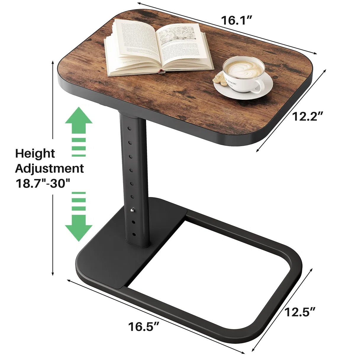 Kitstorack TV-Tablett, höhenverstellbar, Flip-Top, abgerundete Metallecken, Snack-Tisch für Couch, Sofa, Bett, Stuhl, Wohnzimmer, C-förmiger Beistelltisch zum Essen, Abendessen oder Laptop, kleine