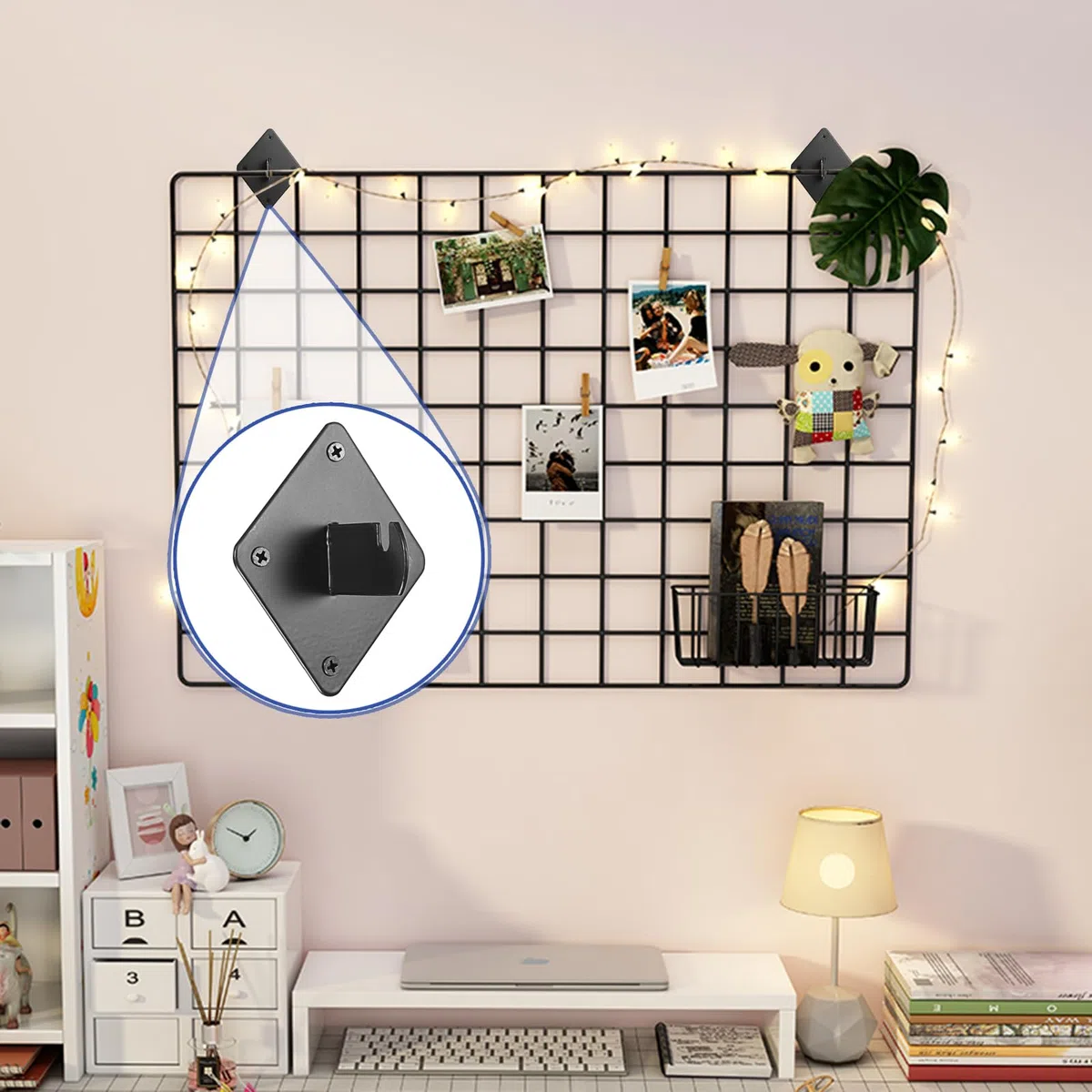 Kokone Gridwall Halterungen, 32 Stück, Gitter-Wandhalterung mit Schrauben für Gitterwände, Lamellengitter, Gitterplatten, schwarzes Metallgitter, Wandpaneele, Halterung, Garage, Zuhause