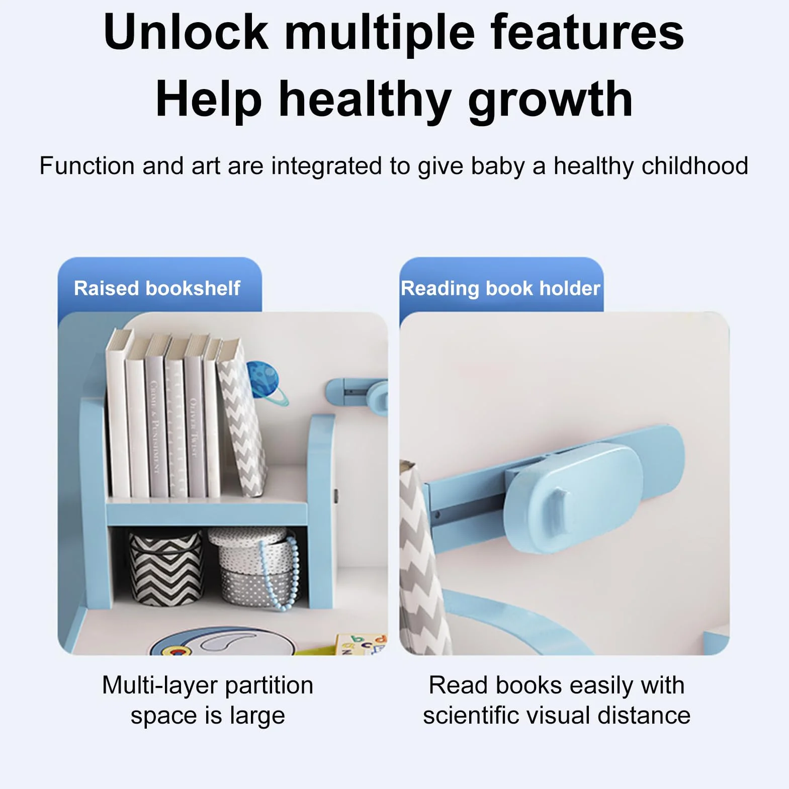 kinderschreibtisch, kinderschreibtisch höhenverstellbar, schreibtisch kinder Mit Motiven aus Zeichentrickfilmen, kinder schreibtisch Mit Inklusive Schreibtafel und Bücherregal für 3-18 jahren (Blau B)