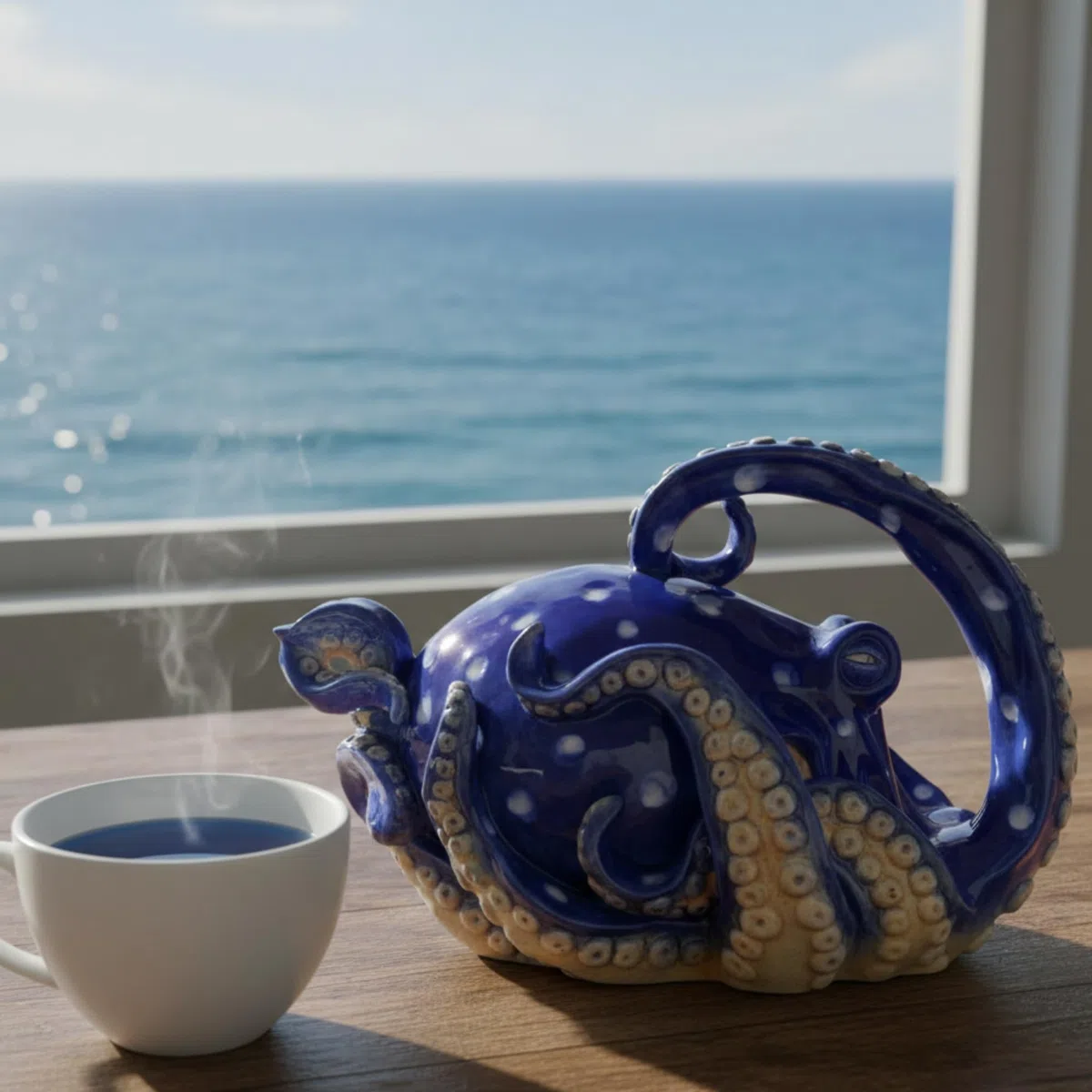 Blue Sky Ceramic 10" x 7" x 6.5" Blue Octopus Teapot