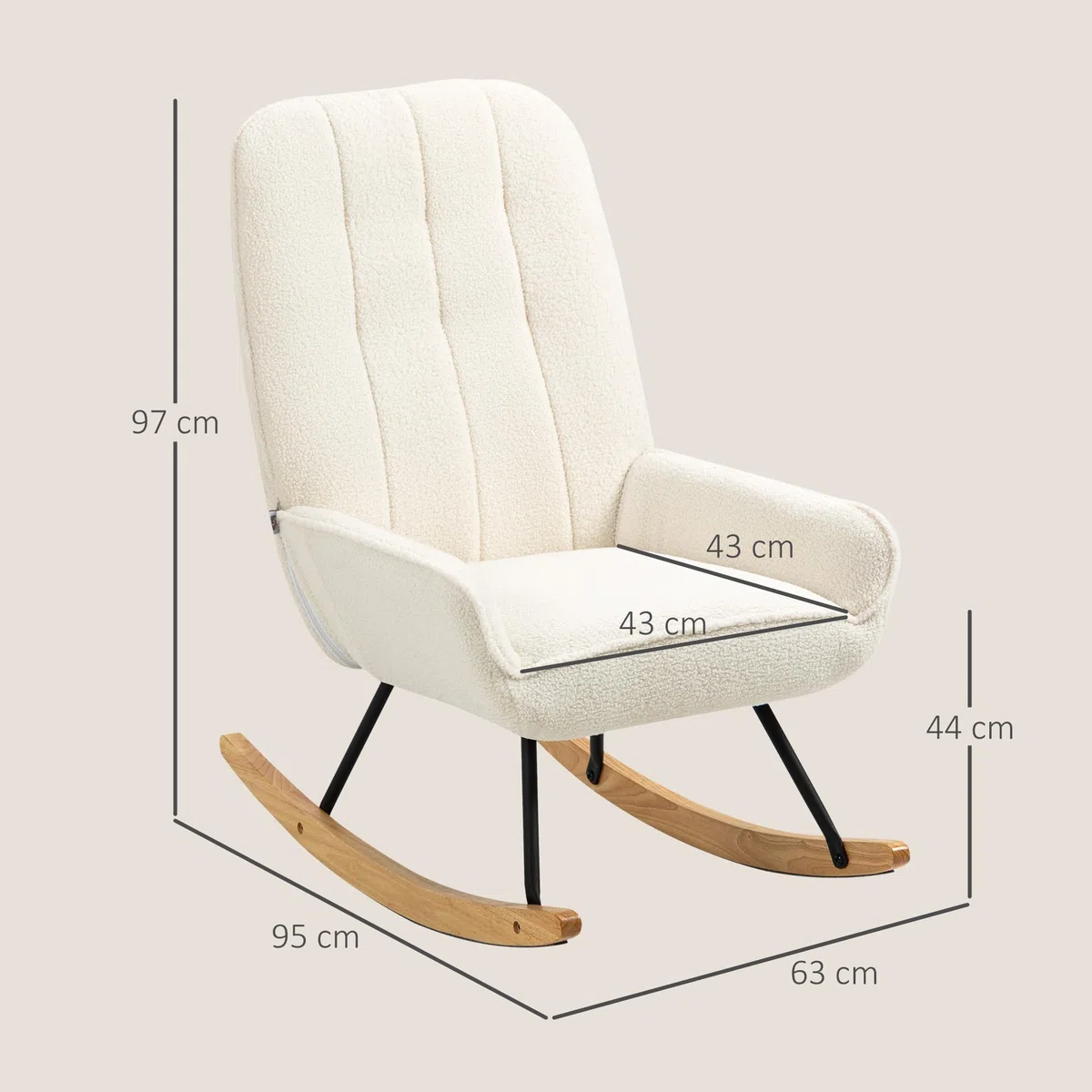 HOMCOM Schaukelstuhl Schaukelsessel mit Rückenlehne, Holzkufen, Relaxsessel, Sessel mit Sherpa-Vlies Stillsessel Schwingsessel für Wohnzimmer, Schlafzimmer, Balkon Cremeweiß