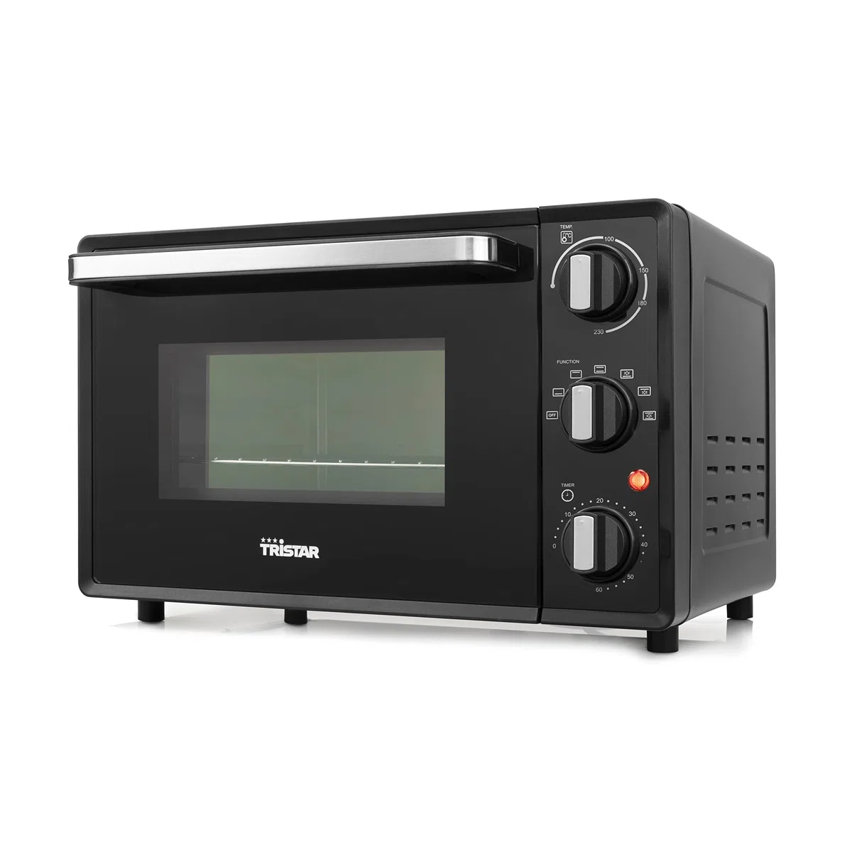 Tristar Mini-Backofen, 800W, 19L Volumen, Timerfunktion, Doppelglastür, Temperaturbereich bis 230°C, zum Campen geeignet, eine obere und untere Heizzone, mit Grillrost und Backblech, schwarz, OV-3622