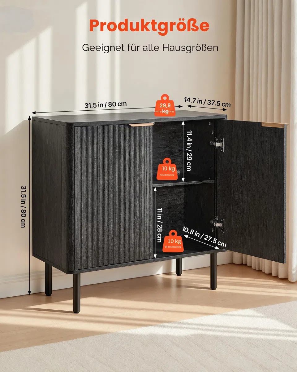 VEVOR Sideboard Küchenschrank mit 2 Ablageflächen, Buffetschrank im mittelalterlichen Stil für Wohnzimmer Eingangsbereich Küche, Aufbewahrungsschrank 80 x 37,5 x 80 cm Küchenbuffet Schwarz