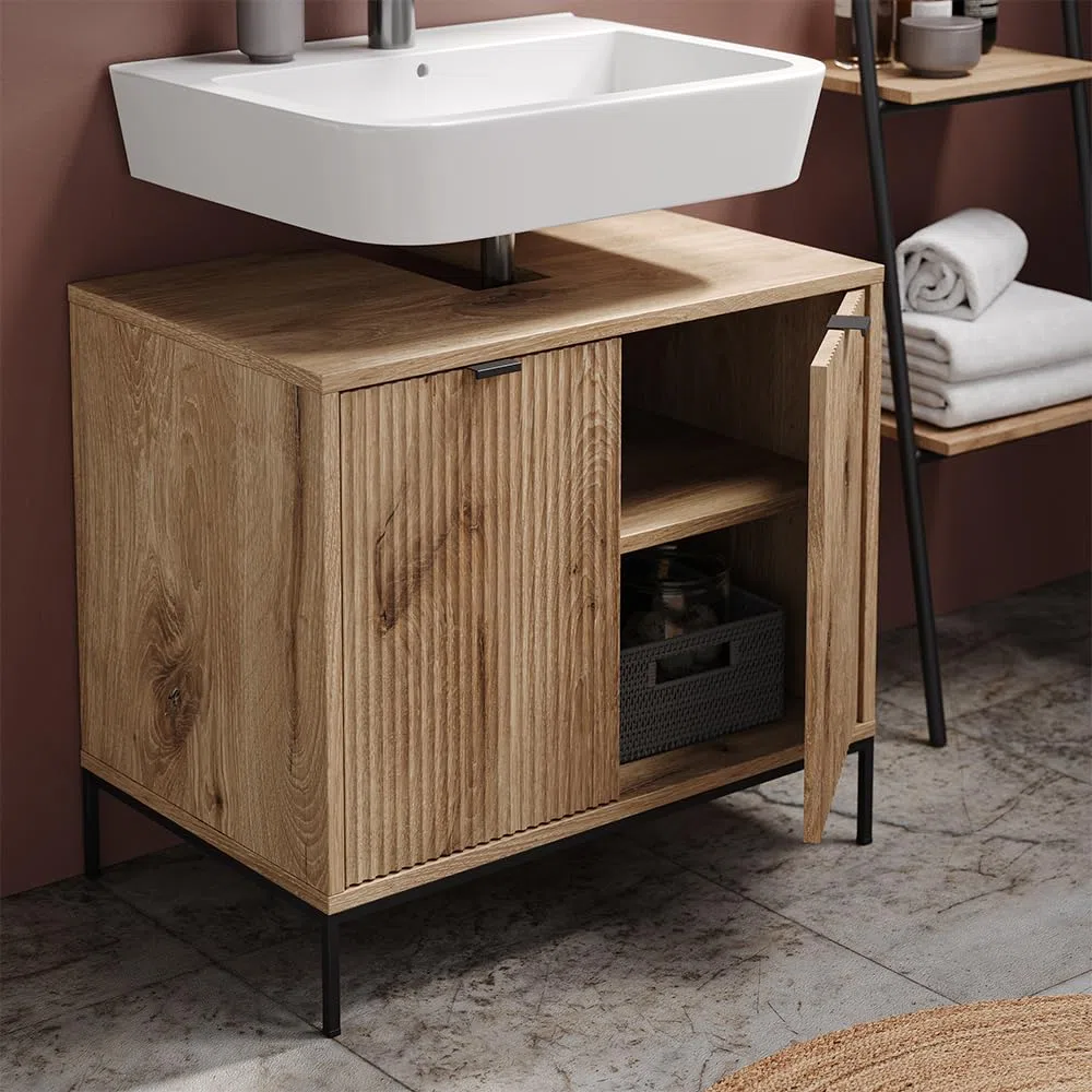 Vicco Waschtischunterschrank Eliza, Viking Oak, 70 x 63 cm mit 2 Türen, zur Aufbewahrung von Badutensilien und Pflegeartikeln