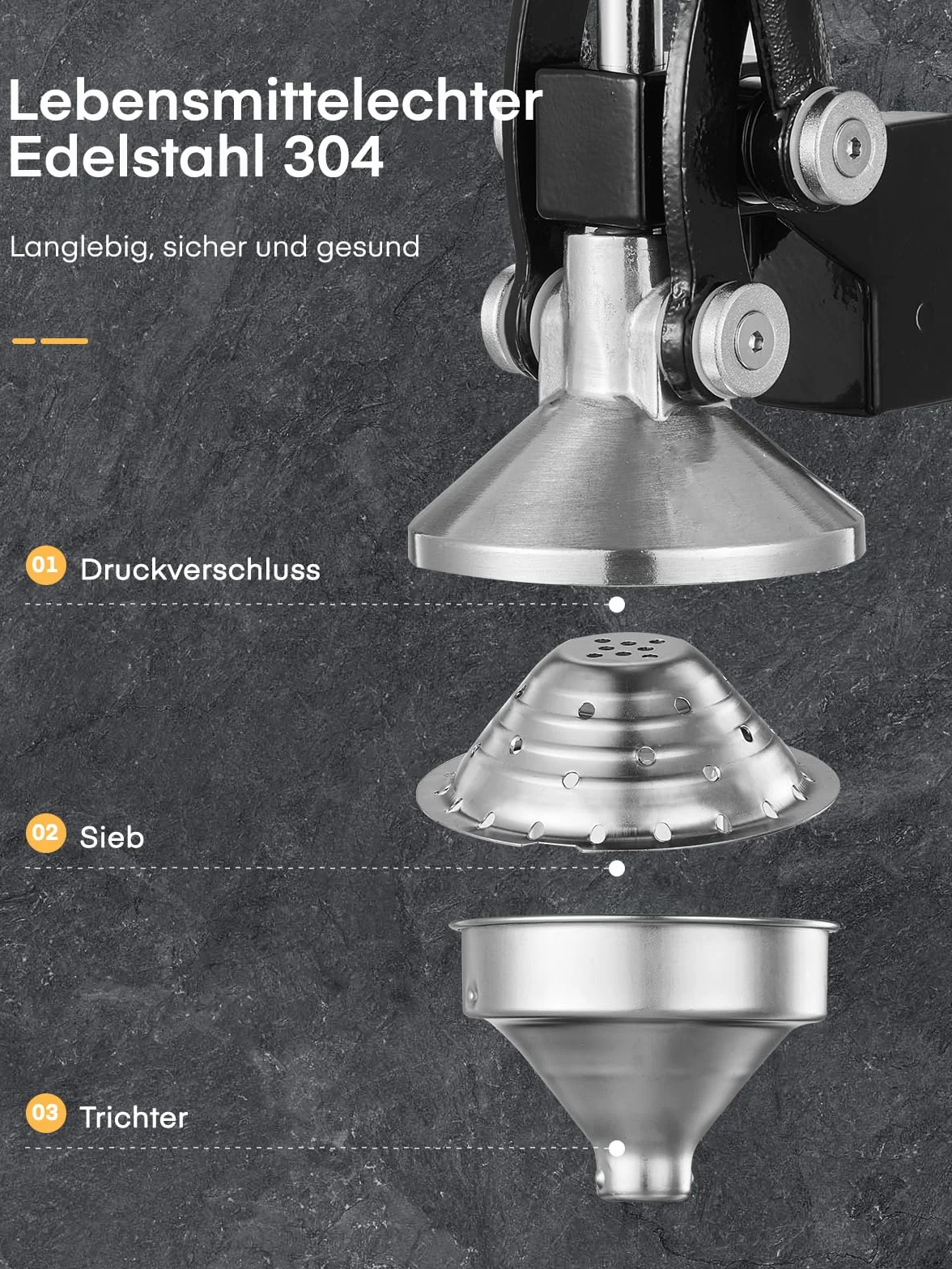 FOHERE Saftpresse Manuell, Professionelle Orangenpresse Handpresse für Orangen, Zitronen, Granatäpfel, Grapefruits, Leicht zu Reinigende Zitruspresse mit Edelstahlbecher