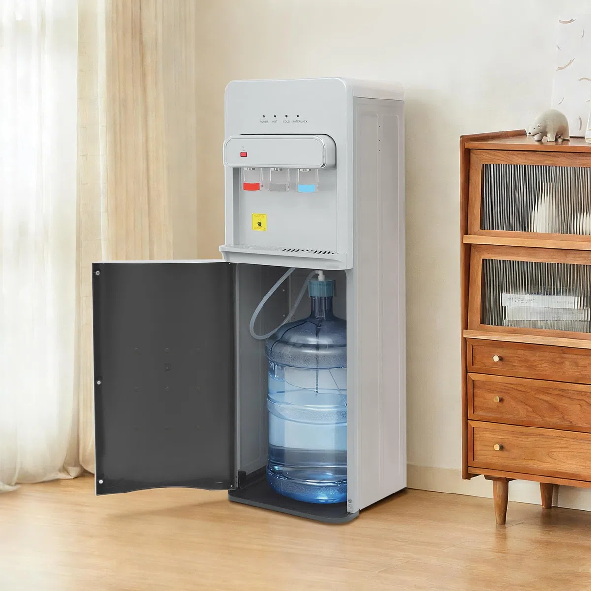 5-Gallonen Elektrisch Wasserspender, Heißes und Kaltes Trinkwasser Boden Stehend, Bodenbefüllung Wasserspender, Kalt Heiß Trinkmaschine, Heißwasserspender, für Zuhause und Büro (Silber)