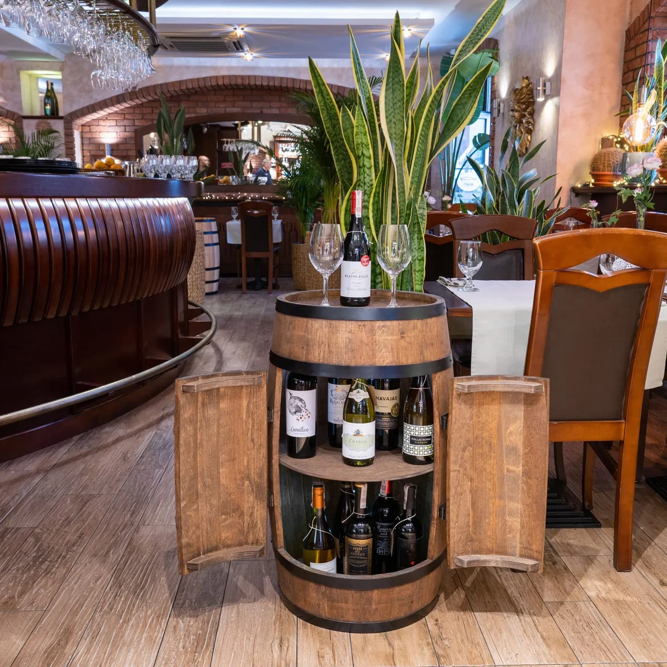 CREATIVE COOPER Weinfass Stehtisch mit Tür - Alkoholschrank Flaschenregal Holz Regale - Holzfass - Fassmöbel - Wine Rack - Wineregal - Weinbar - Fass bar mit Tür - Fassbar minibar 80Cm High (Wenge)