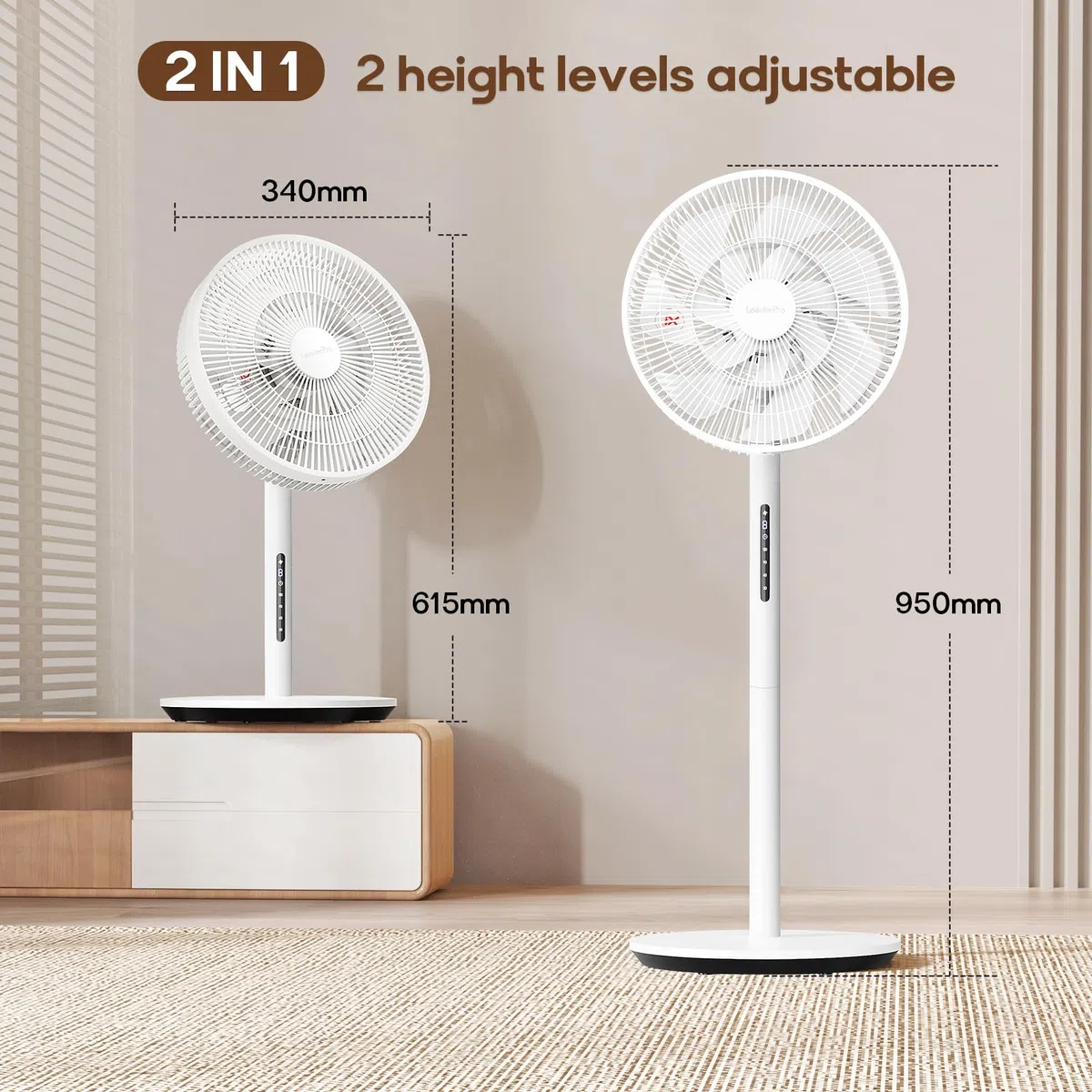 Neu DC Standventilator mit Bildschirm-12.8dB sehr Leise Ventilator mit Fernbedienung, 8 Stufen, Höhenverstellbar, Oszilation 120°, 8H Timer, Ventilator für Schlafzimmer, Wohnzimmer, Küche,Weiß