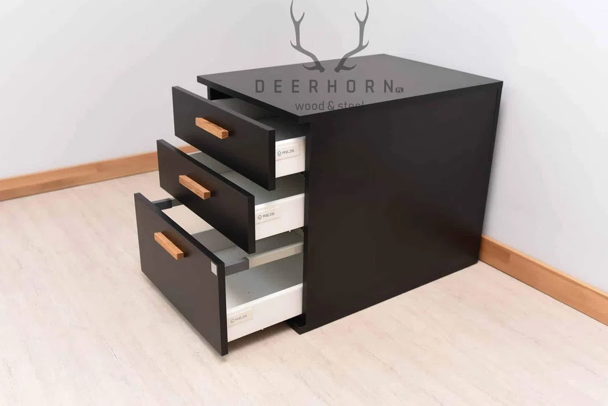 DEERHORN® Büroschrank mit Schubladen – Kleiner Aktenschrank aus Eichenholz für Dokumente, Rollcontainer für Schreibtisch & Büro, Weiß, Schwarz oder Braun