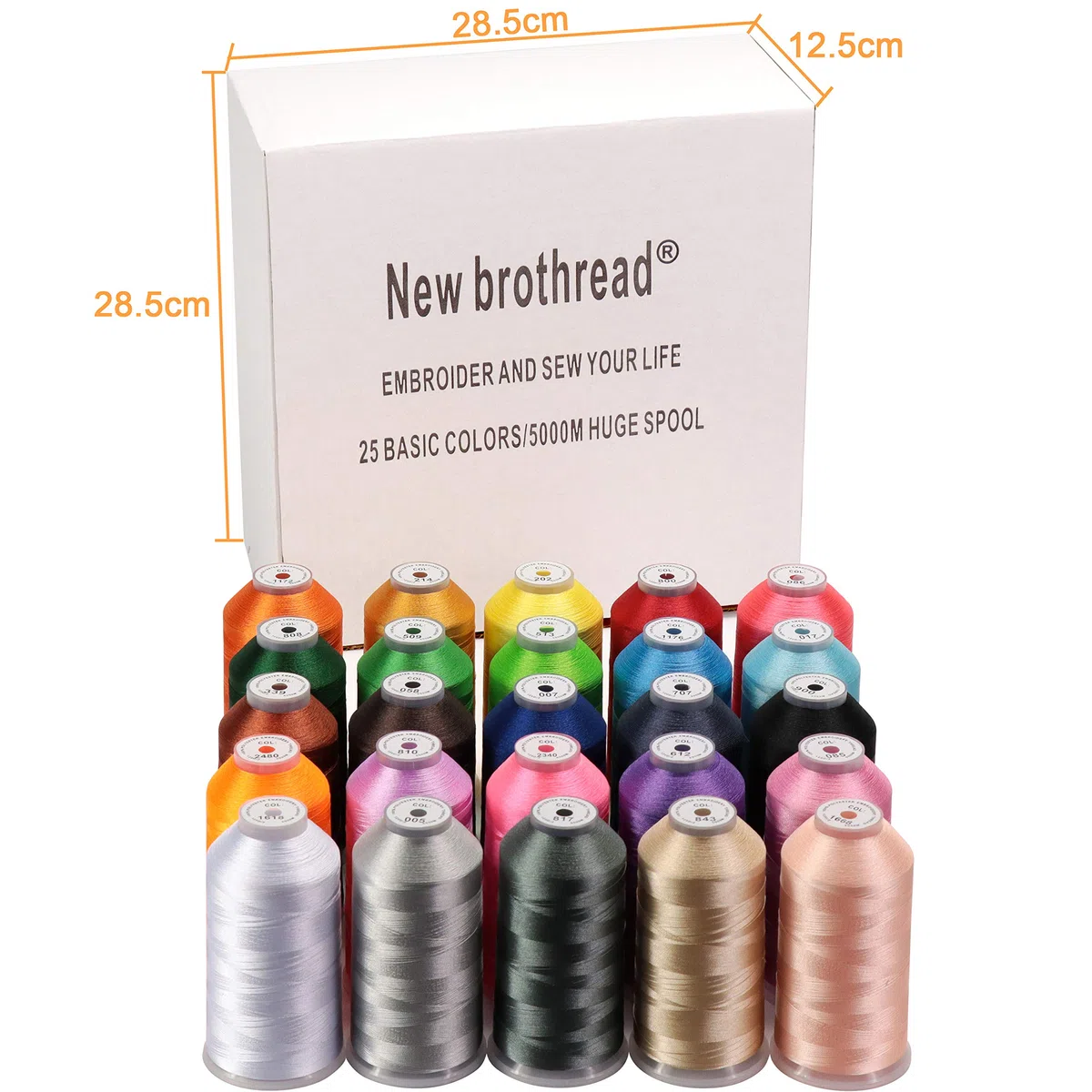 New brothread - 25 Grund Farben Riesige Spule 5000M Polyester Maschinen Stickgarn für gewerbliche und häusliche Stickmaschinen