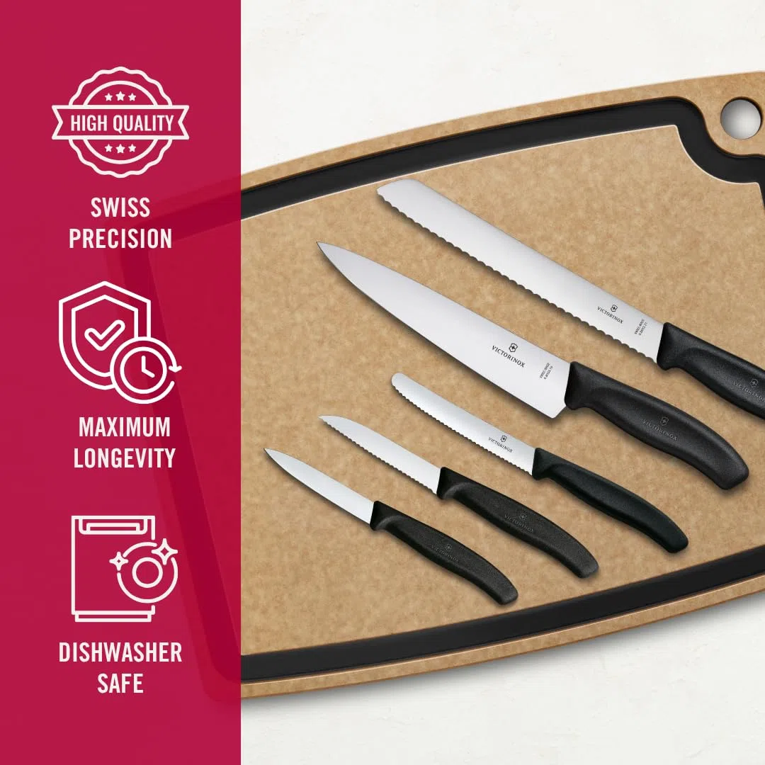Victorinox Swiss Classic Küchenmesser Set, Küchengarnitur, 5-teilig, Extra Scharf, Swissmade, schwarz