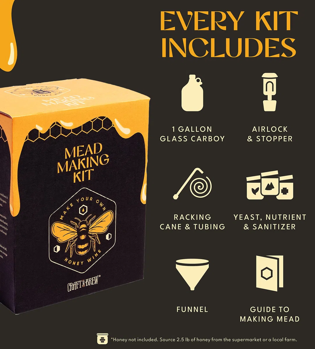 Craft A Brew Kit zur Herstellung von Met - Wiederverwendbar, Machen Sie Ihr Eigenes Met-Kit, Ergibt 1 Gallone