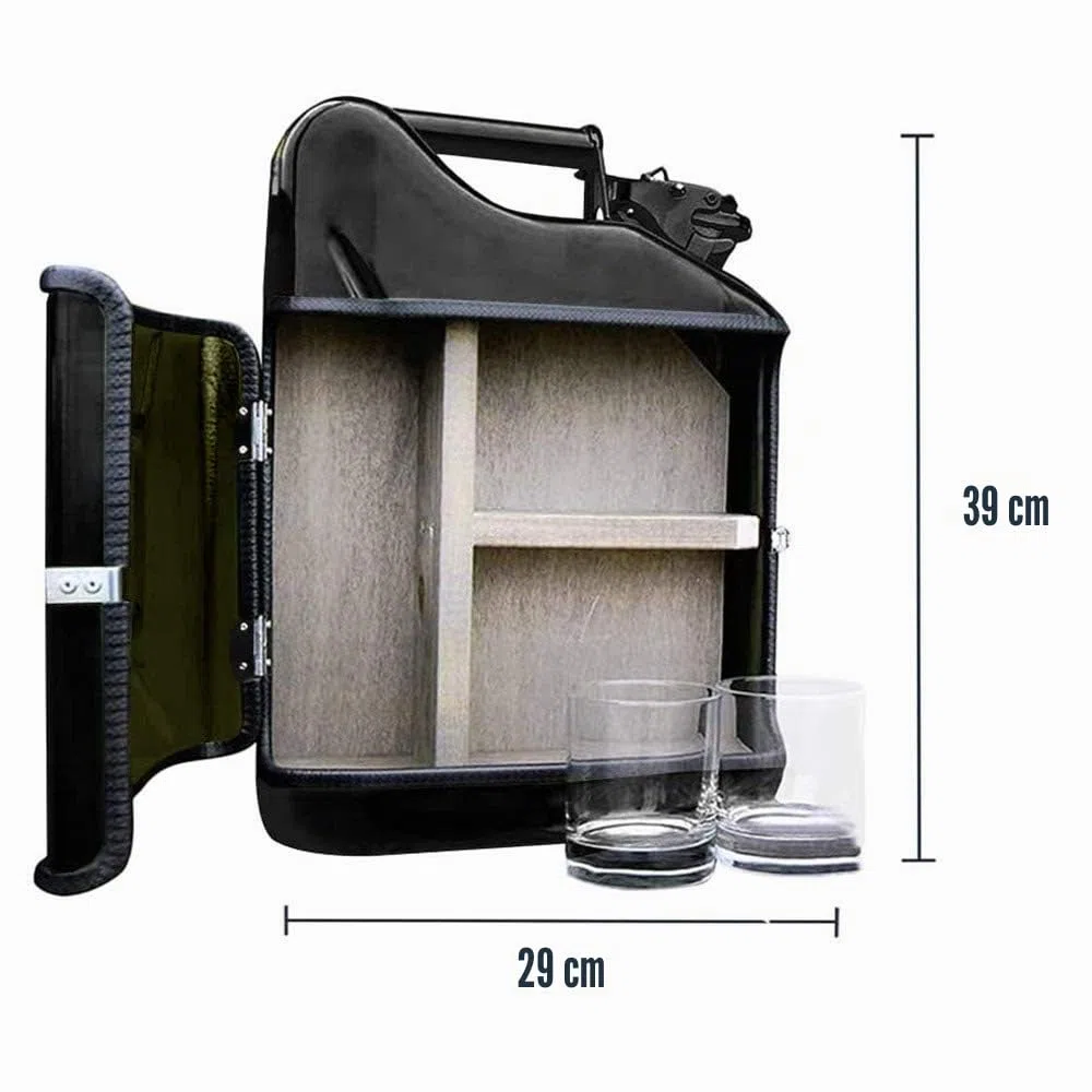 MikaMax 10L Kanister Bar, Männer, Abschließbare Minibar, Weinlagerung mit Flaschenhalter, Enthält 2 Gläser, Schwarz