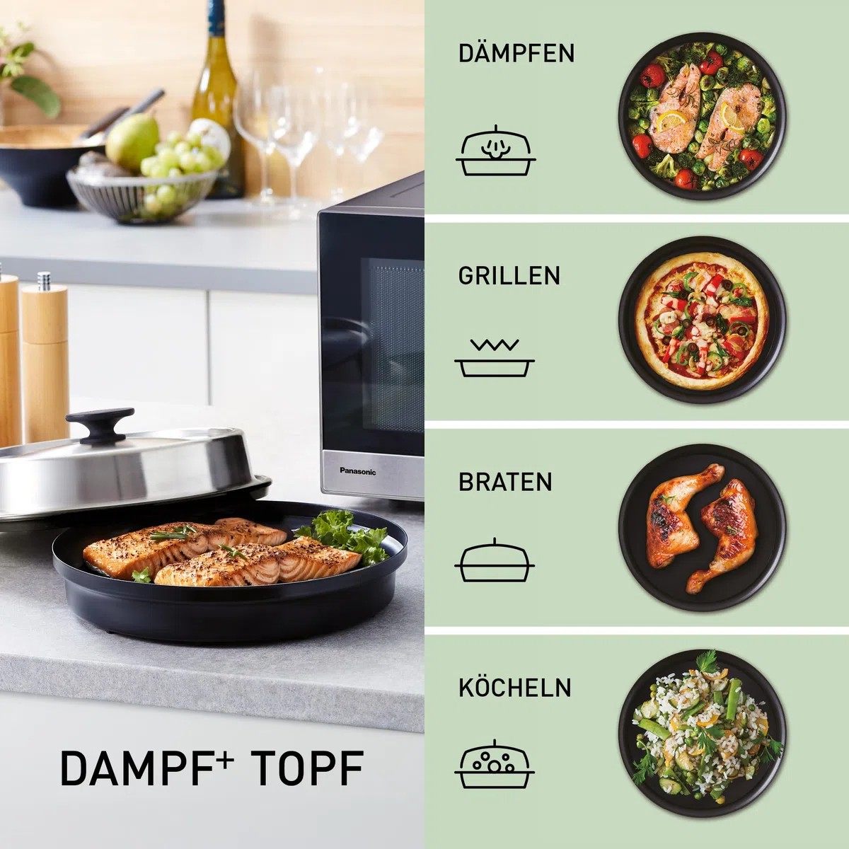 Panasonic NN-GD39QSEPG Grill-Mikrowelle 29 l 1000 W Steam+ Topf Silber Edelstahl