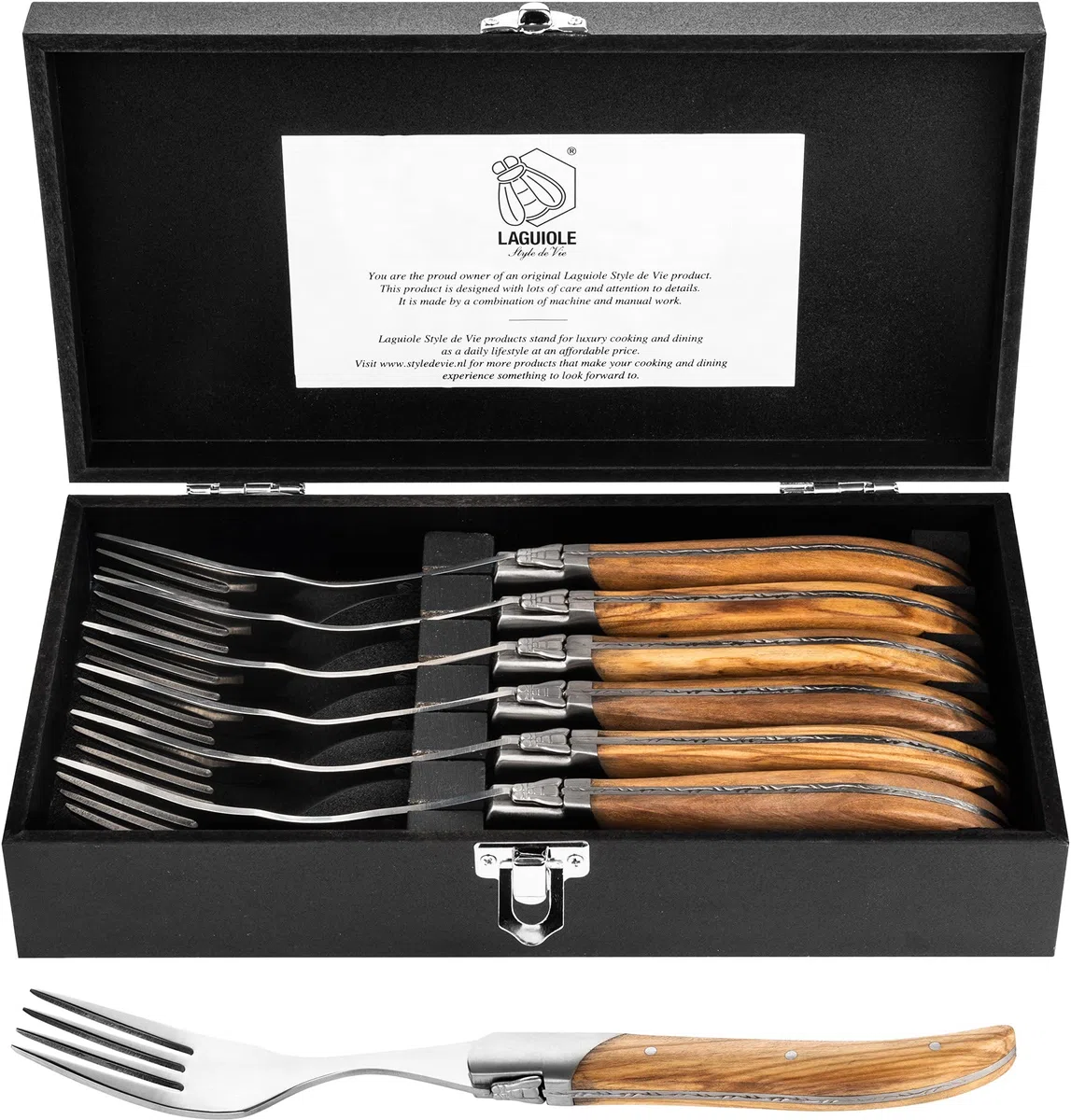 Laguiole Style de Vie Gabeln Luxury Line, 6-teilig, Olivenholz