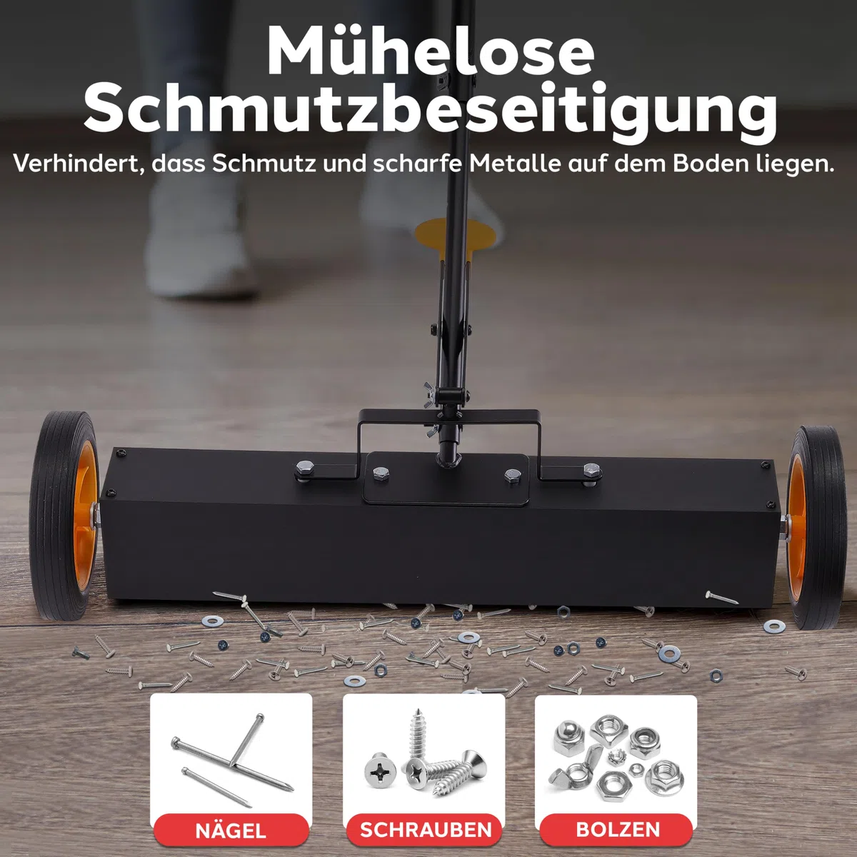 Pyle Magnetbesen, Spänesammler 61cm, Magnetic Sweeper, Magnetische Kehrmaschine mit starke & Langlebige Metallkontsruktion, Robuste Reinigung, für Industrielle & Gewerbliche Nutzung