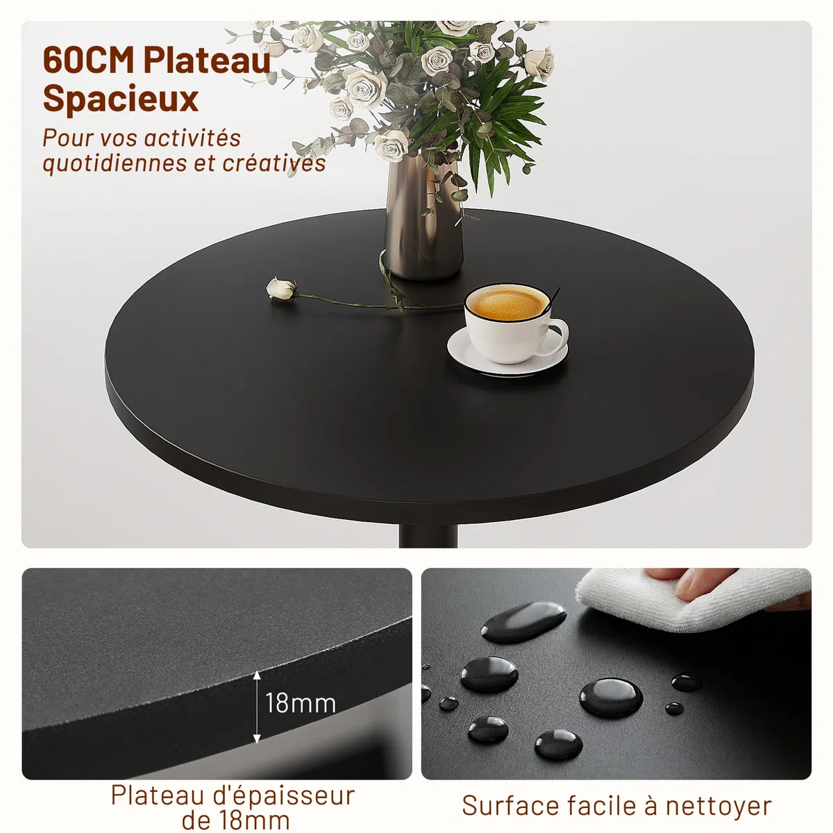 2er Set 2in1 Bartisch Runder Bistrotisch, Stehtisch 360° Drehbar Höhenverstellbar 70–91.5cm, Ø 60cm Partytisch aus Metall für Klub Wohnzimmer Küche Balkon Bar, Schwarz