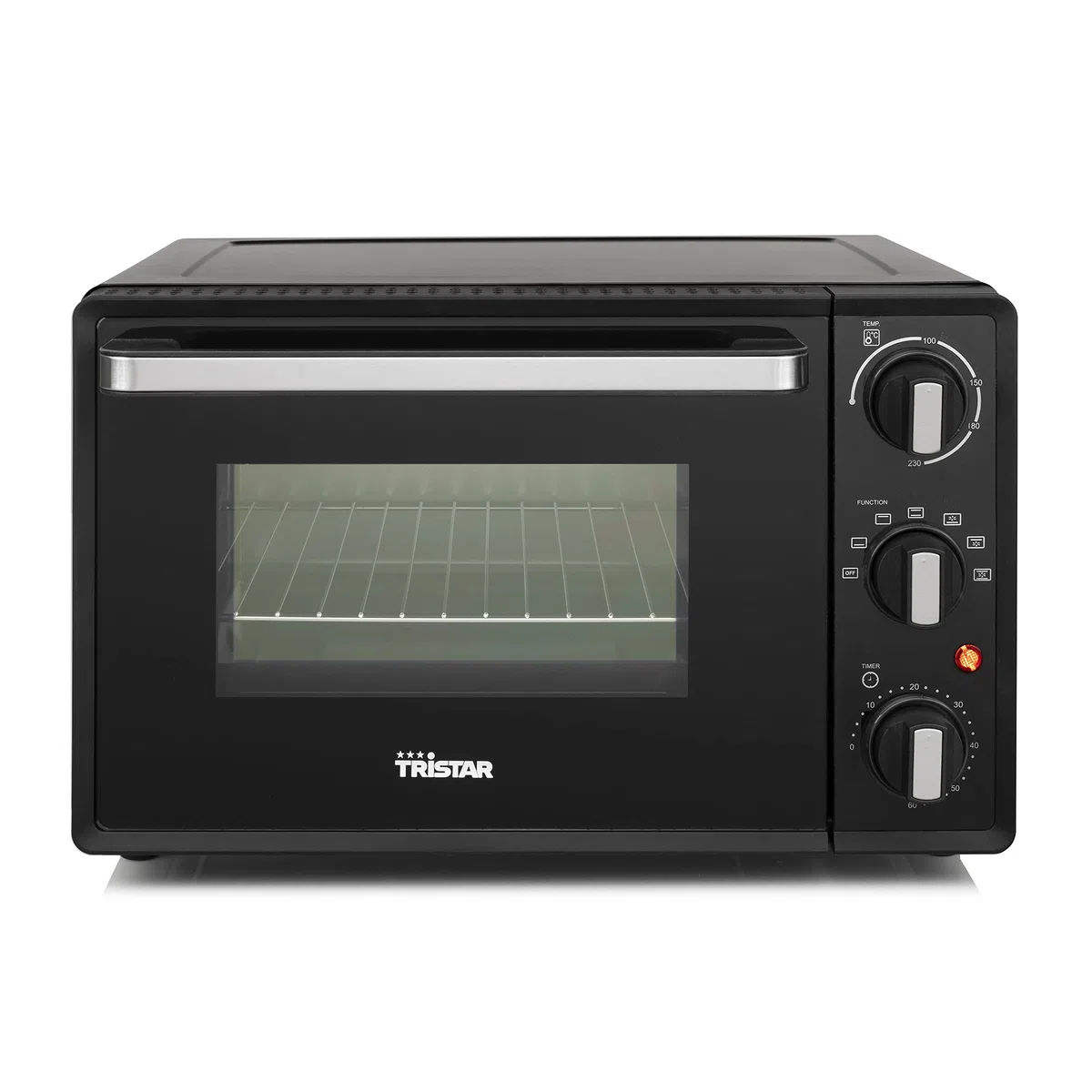 Tristar Mini-Backofen, 800W, 19L Volumen, Timerfunktion, Doppelglastür, Temperaturbereich bis 230°C, zum Campen geeignet, eine obere und untere Heizzone, mit Grillrost und Backblech, schwarz, OV-3622
