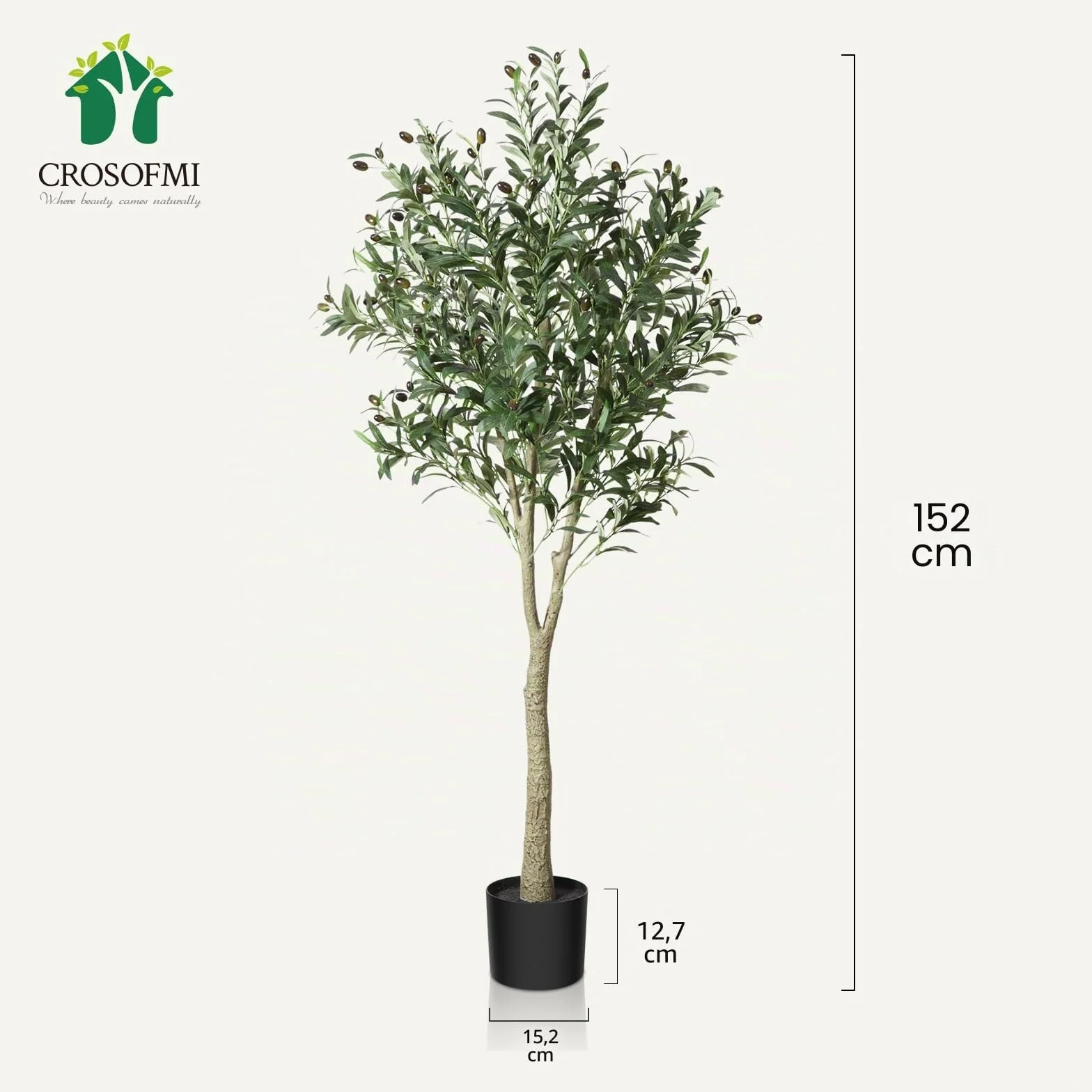 CROSOFMI Künstliche Olivenbaum Pflanzen 150cm Fake Tropische Plastik Pflanze Perfekte Große Pflanzen im Topf für Indoor Outdoor Haus Büro Garten Moderne Dekoration Housewarming Geschenk