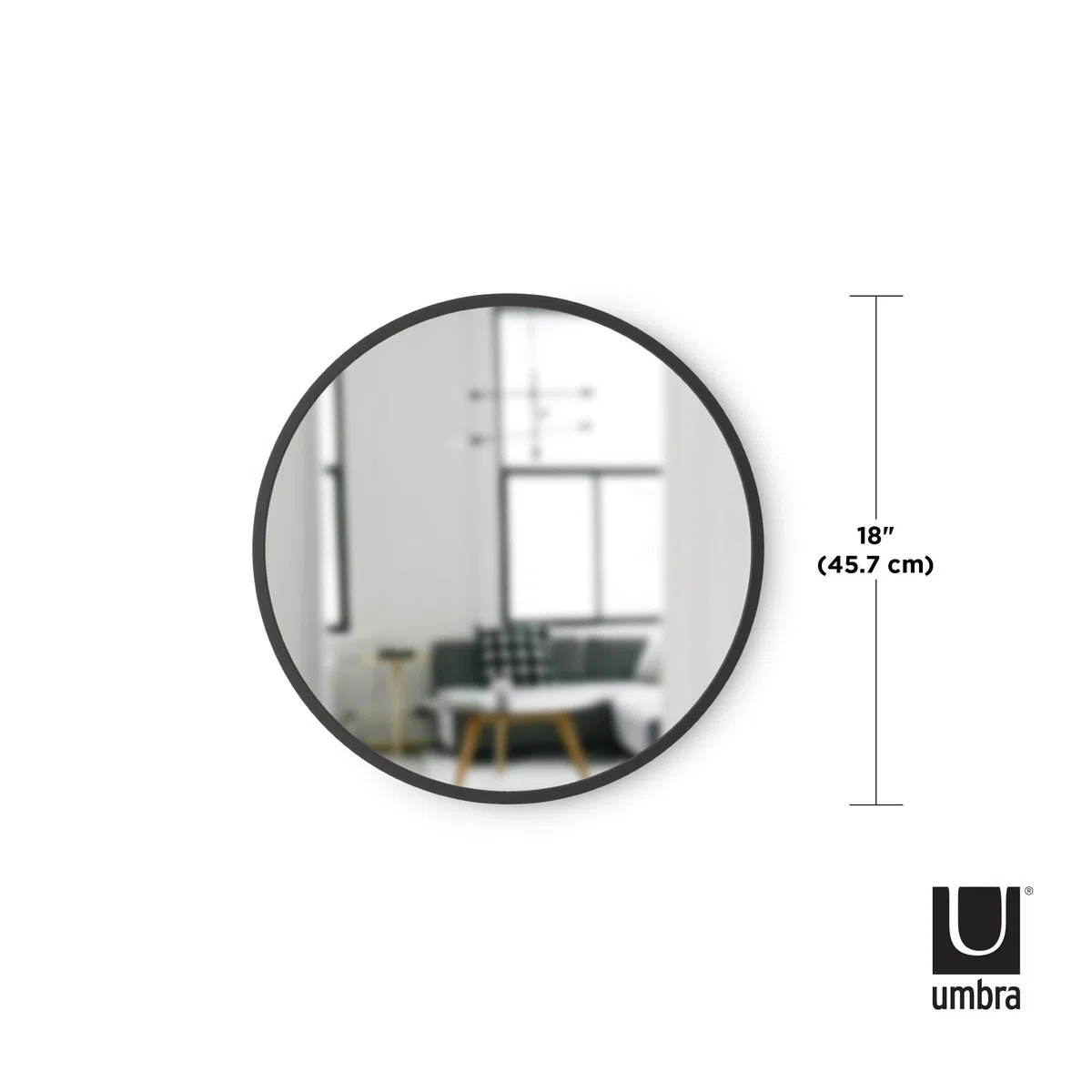 Umbra Hub runder Wandspiegel mit Gummirahmen, moderner Stil für Badezimmer, Eingangsbereich, Wohnzimmer und mehr, 46 cm, Schwarz