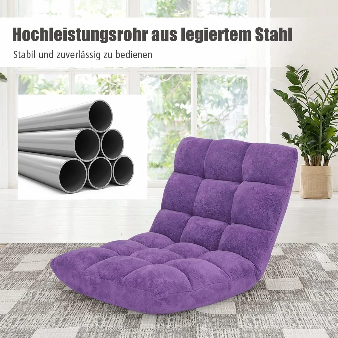 FANTASK Bodenstuhl mit Verstellbarer Rückenlehne, Bodensessel gepolstert, Bodenkissen faltbar, Lila