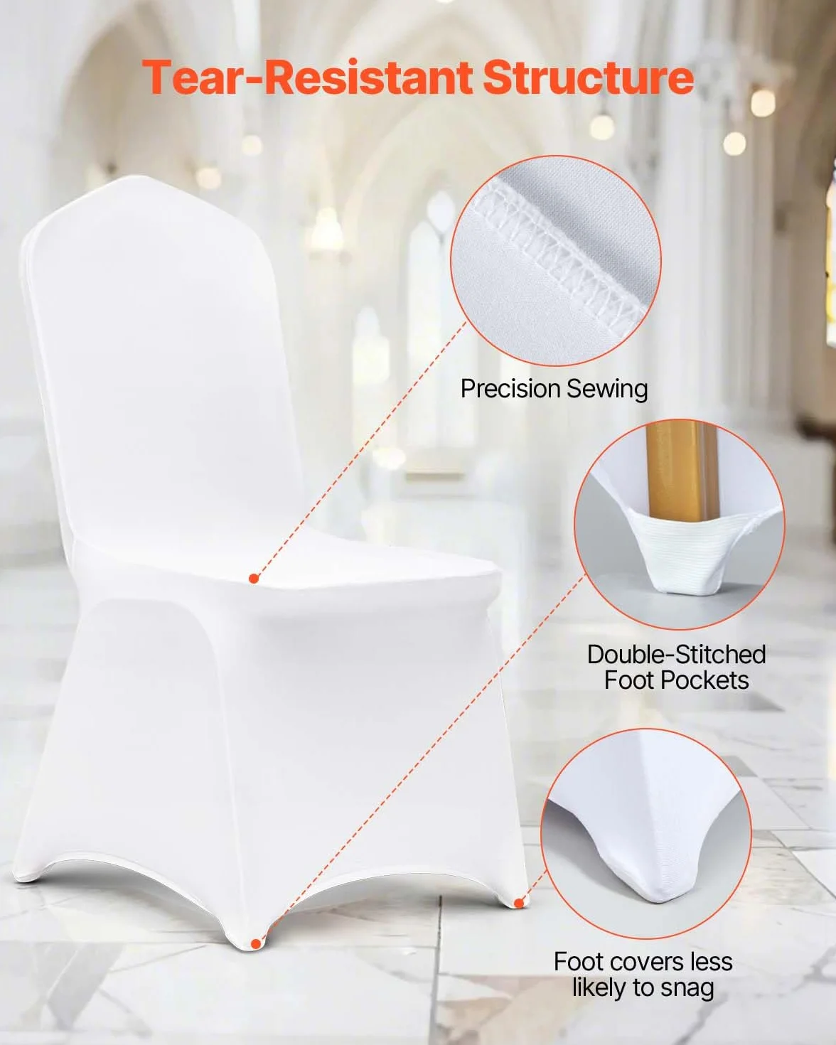 VEVOR Stuhlhussen Weiß 50 Stück Stuhlüberzug Abnehmbarer Waschbarer Stuhlbezug für Schalenstühle, Stretch Stuhlhussen für Hochzeit, Party, Hotel, Restaurant