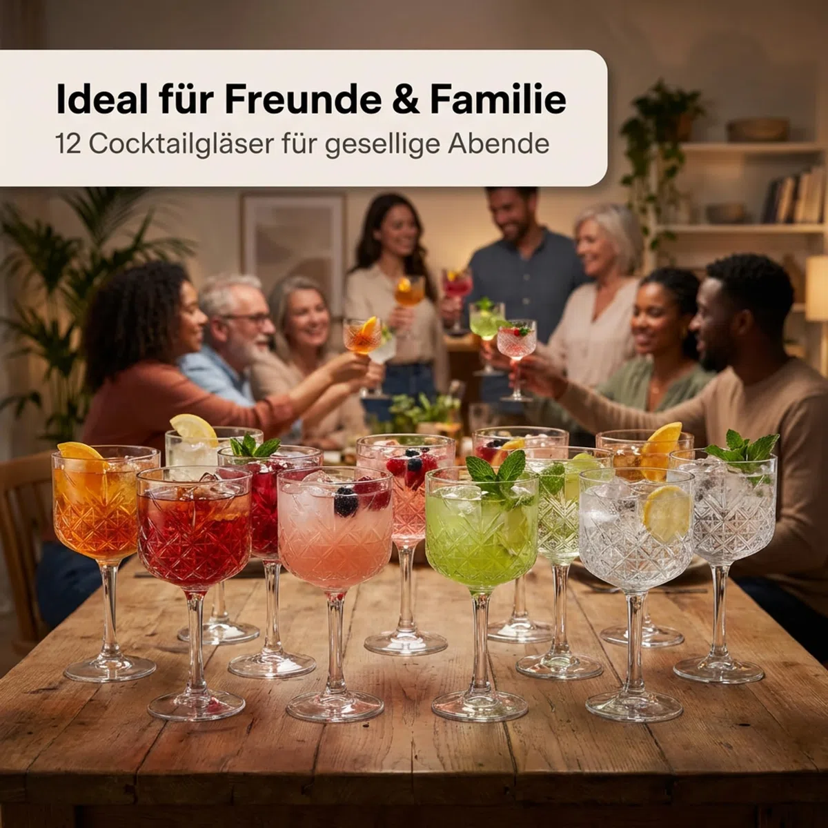 by Pasabahce Timeless Cocktailgläser 490 ml, 12er Set, Gläser aus Kristallglas, Facettenschliff, spülmaschinengeeignet