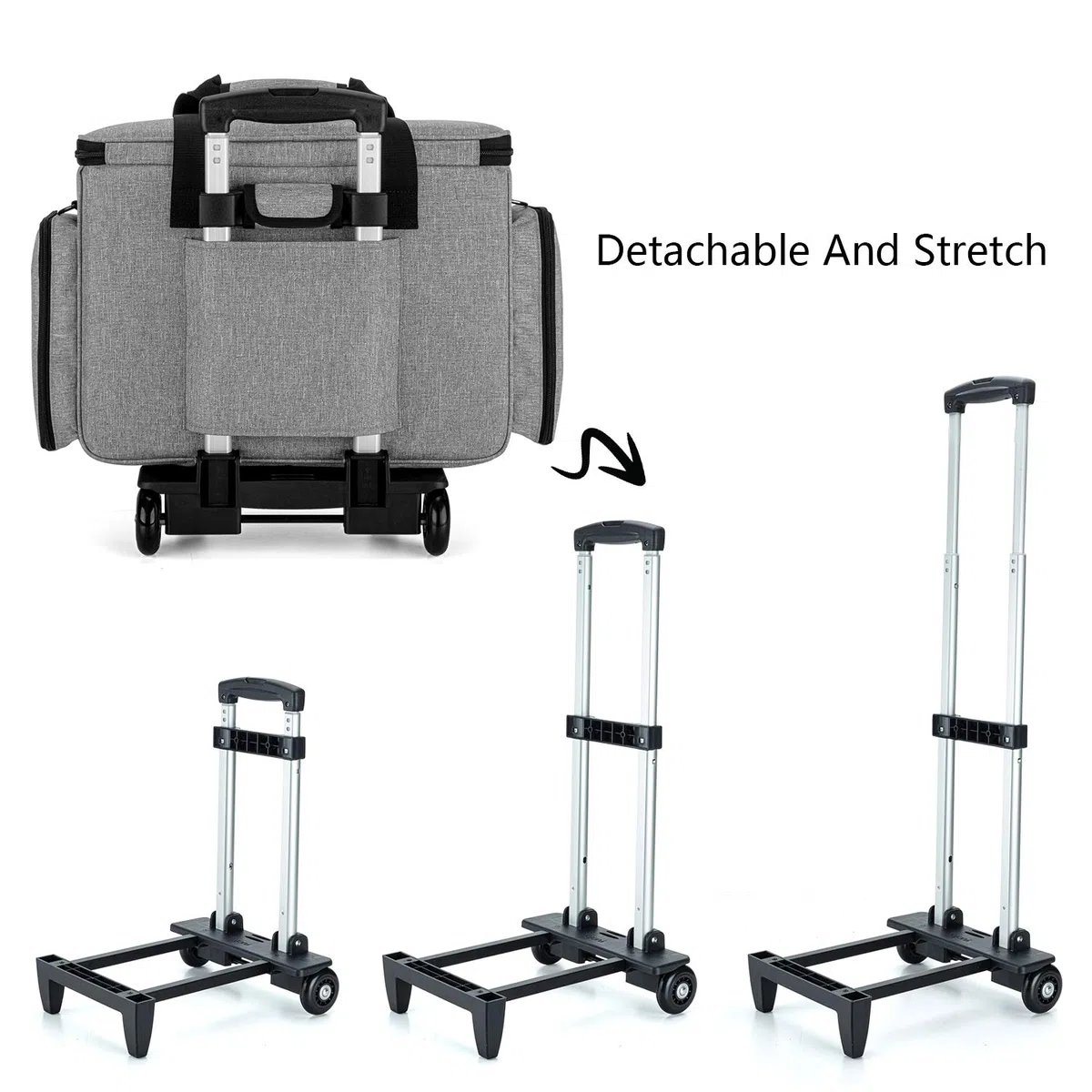 Luxja Nähmaschinentasche mit abnehmbarem Trolley, Rollende Nähmaschinentasche mit abnehmbarem Bodenpolster (passend für die meisten Standardnähmaschinen), Patentiertes Design, Grau
