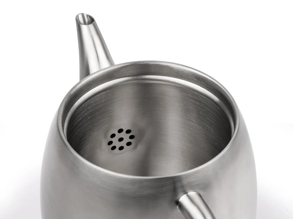 Bredemeijer kleine Edelstahl Teekanne 0,9 Liter - silber-matte doppelwandige Kanne inklusive wiederverwendbaren Teefilter - für länger, warmen Teegenuss