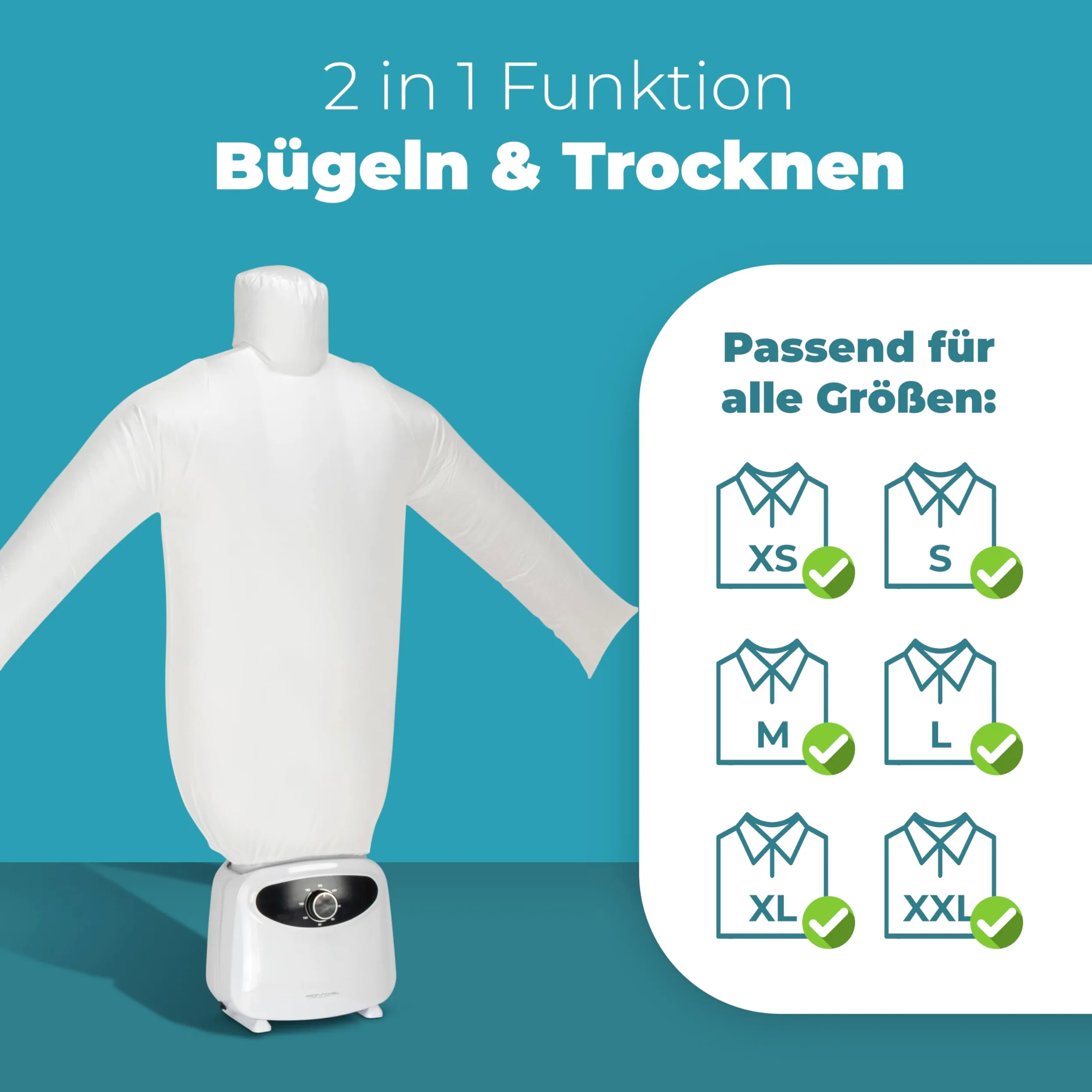 ProfiCare automatischer Hemdenbügler | Bügelpuppe mit leistungsstarken 1400W | Bügelmaschine mit One Size-Ballonkörper | inklusiv Duftaufsatz | Schnell, effizient, duftend | Bügelautomat PC-HBB 3117