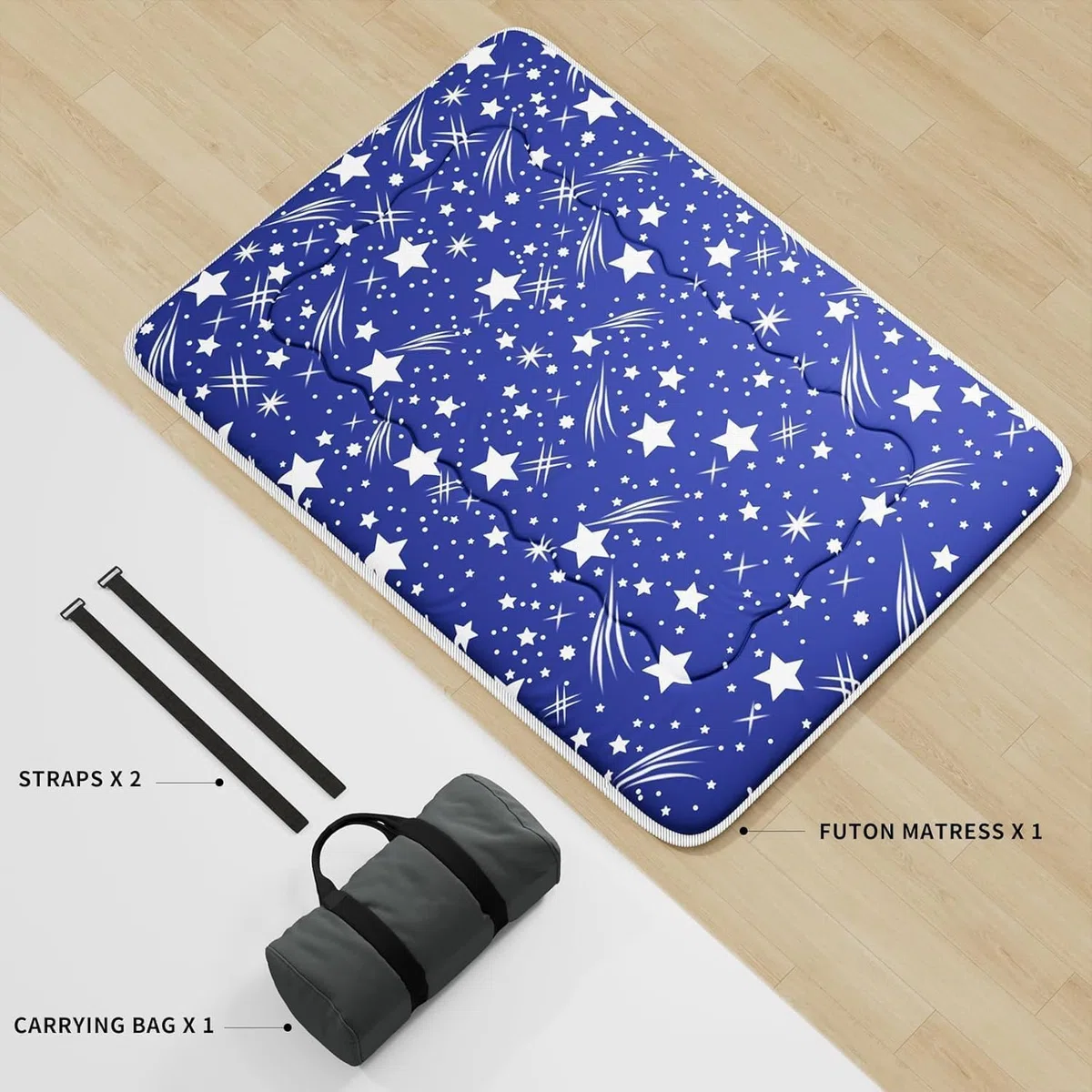 Kiseely Japanische Futon-Matratze, Faltbare Tatami-Matte, tragbare Schlafunterlage mit Tasche und Gurt, Bodenmatratze, verdickte Schlafmatratze, Camping-Matratze (Blau Yu1, 150X200cm)