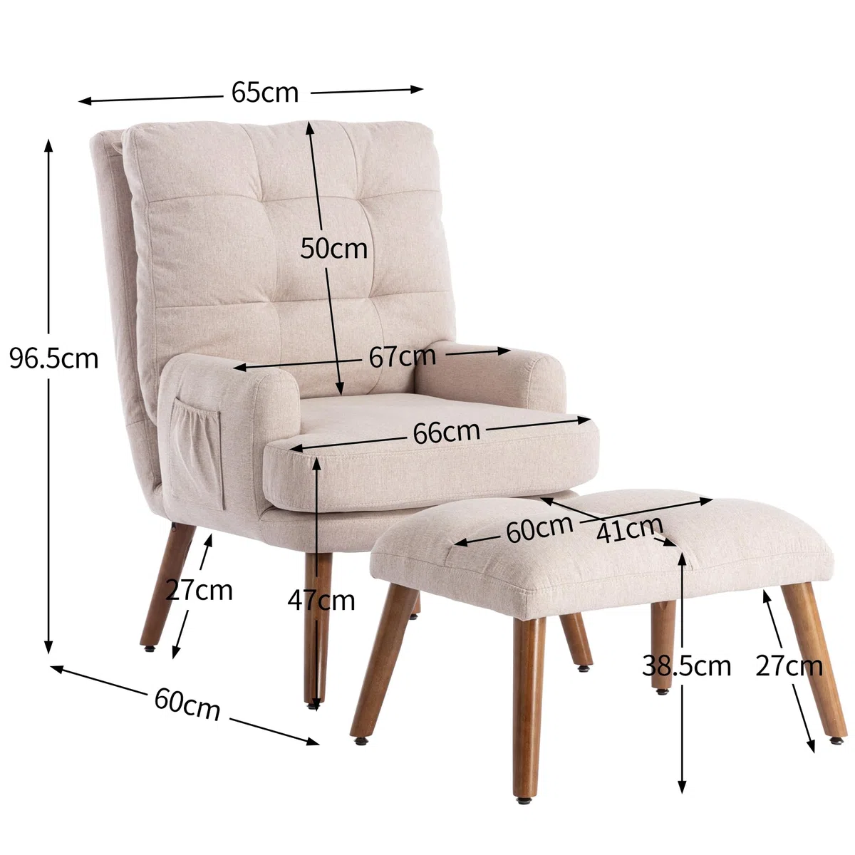 Merax Relaxsessel mit 10-stufig Liegefunktion, Bequemer Sessel mit Hocker, Fernsehsessel mit Seitentaschen, Beige