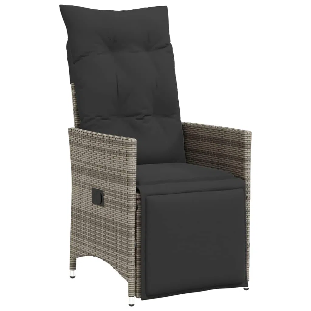 vidaXL Gartensessel Verstellbar mit Kissen, Gartenstuhl mit Stahlrahmen, Loungesessel für Außenbereich, Relaxsessel, Grau Poly Rattan