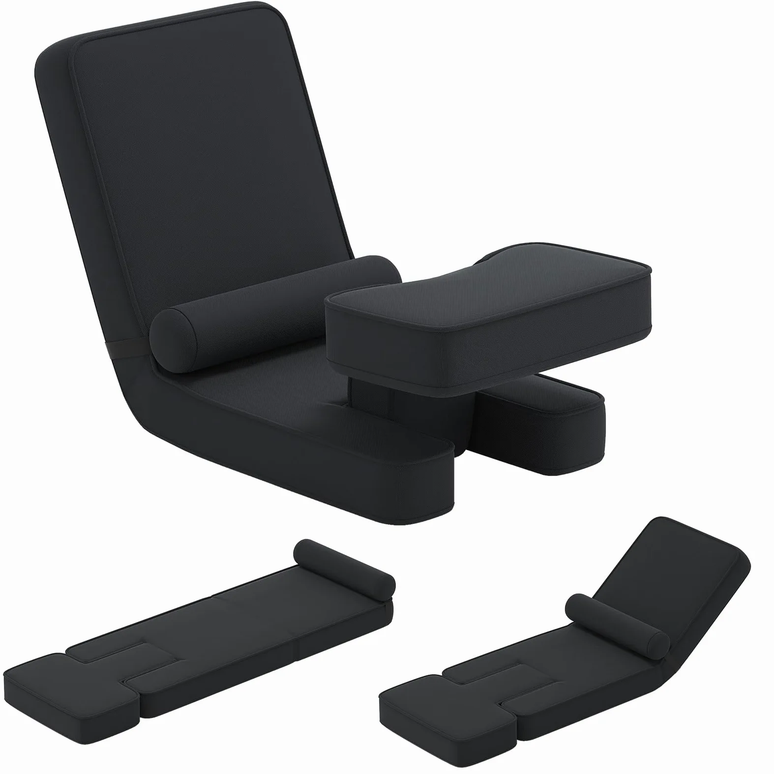 COSTWAY Bodenstuhl klappbar, Bodensessel mit Verstellbarer Rückenlehne & Kopfstütze, Bodensitz gepolstert mit Fußablage & Tischplatte, Bodensofa für Wohnzimmer, Schlafzimmer, Gästezimmer