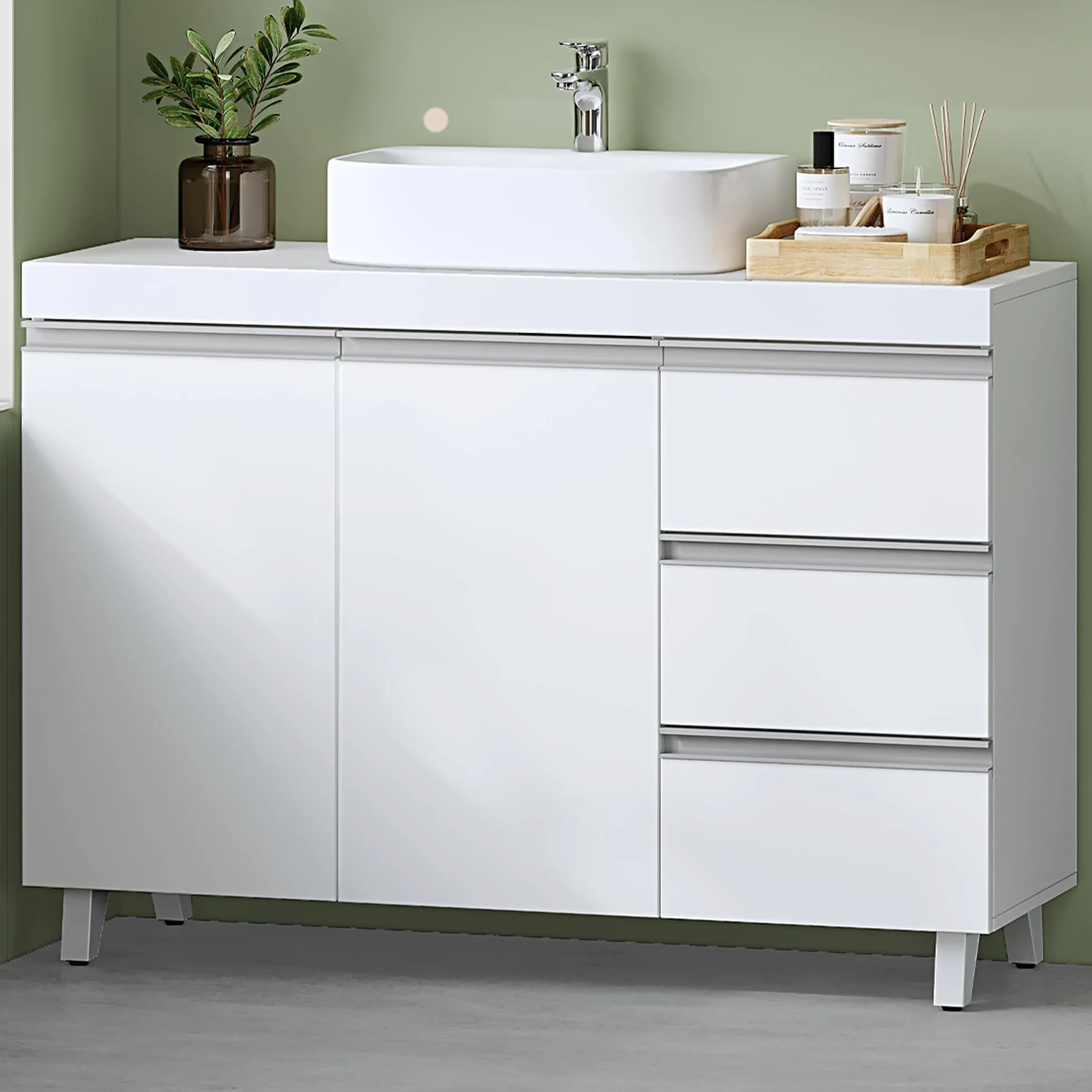Hzuaneri Waschbeckenunterschrank, Badezimmerschrank mit 3 Schubladen, Badezimmer Unterschrank, 2 Türen, 2 Fächer hinter Tür, freistehender Waschtischunterschrank, 30 x 90 x 64 cm, Weiß BC29903X