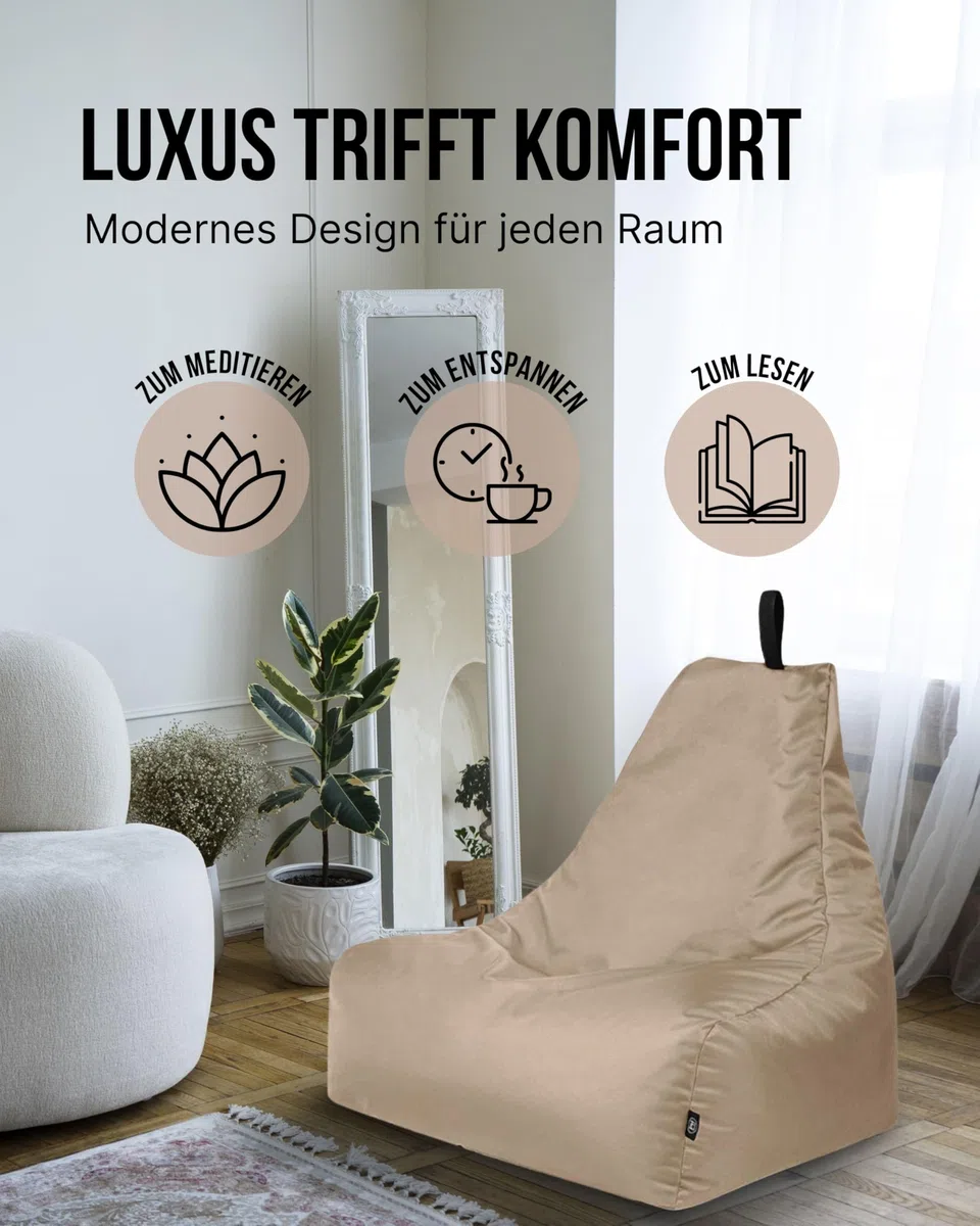 PATCH HOME Lounge Sessel XXL Gamer Sessel Sitzsack Sessel Sitzkissen In & Outdoor geeignet fertig befüllt | XXL - Beige - in 2 Größen und 25 Farben