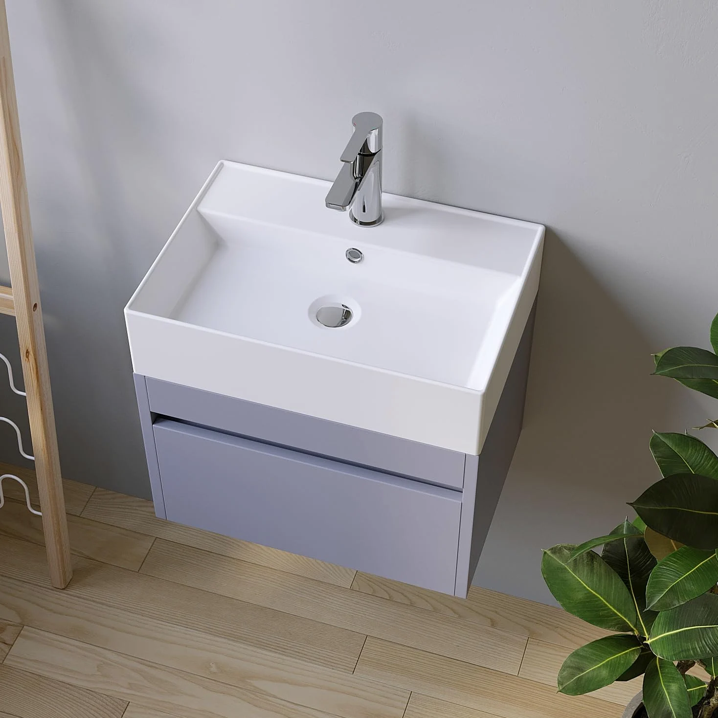 Waschbecken aus Keramik Eckig 50 x 35 cm Aufsatzwaschbecken für Waschtisch Unterschrank Waschplatz Gäste WC Hängewaschbecken Handwaschbecken Weiß Wandhängend mit Hahnloch Überlauf Stockschrauben M10
