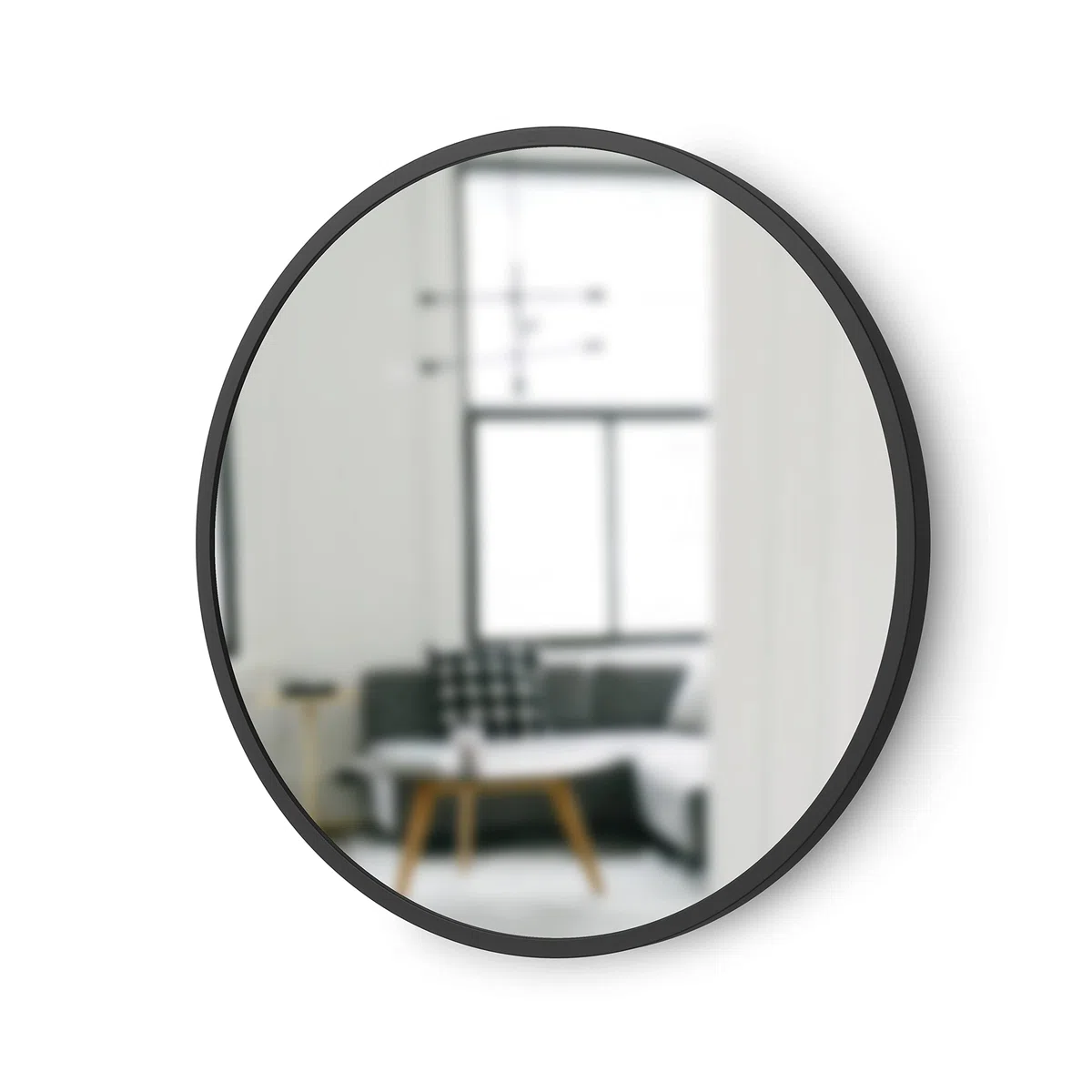 Umbra Hub runder Wandspiegel mit Gummirahmen, moderner Stil für Badezimmer, Eingangsbereich, Wohnzimmer und mehr, 46 cm, Schwarz
